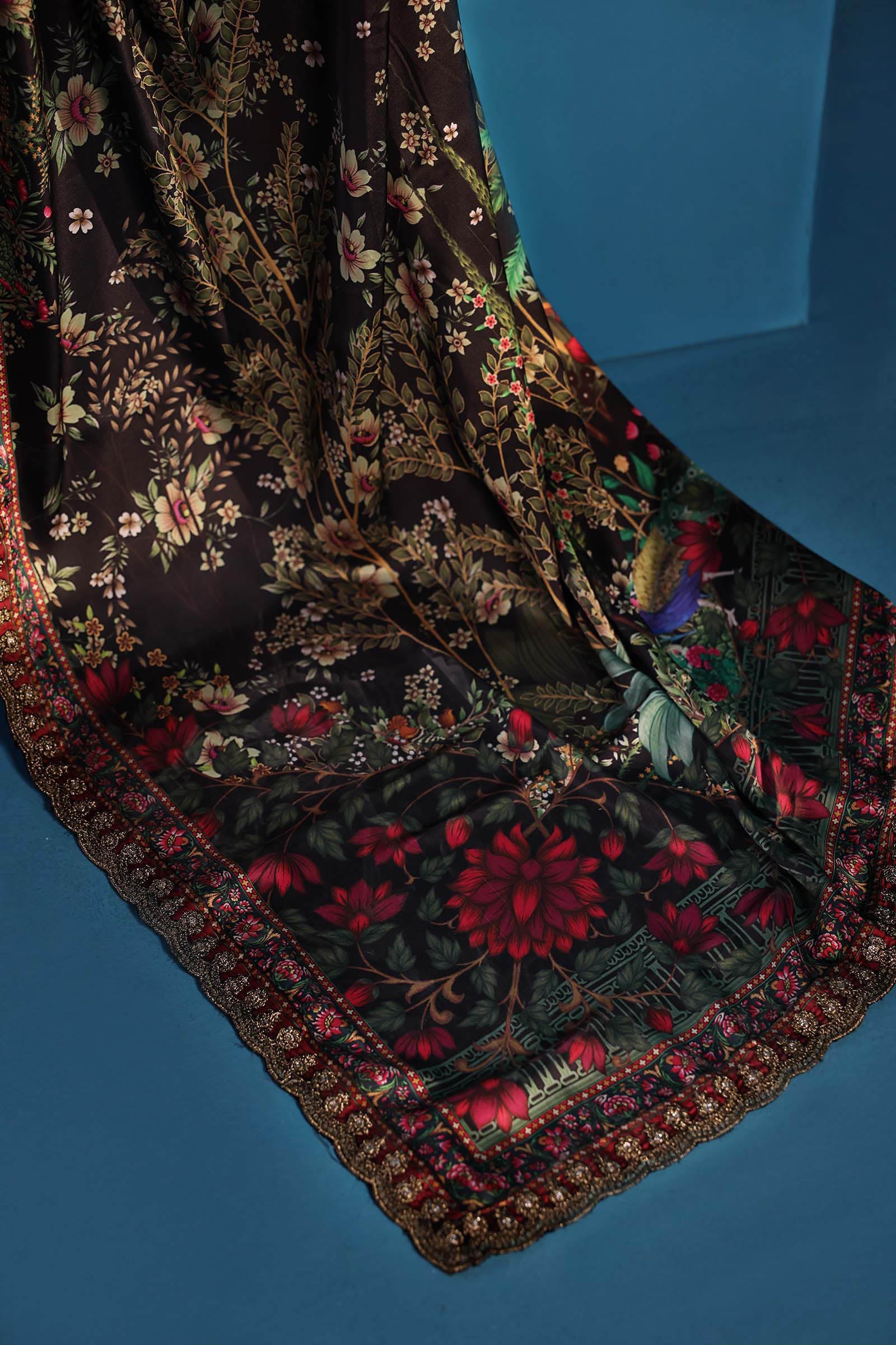 Embroidered Satin Silk Saree