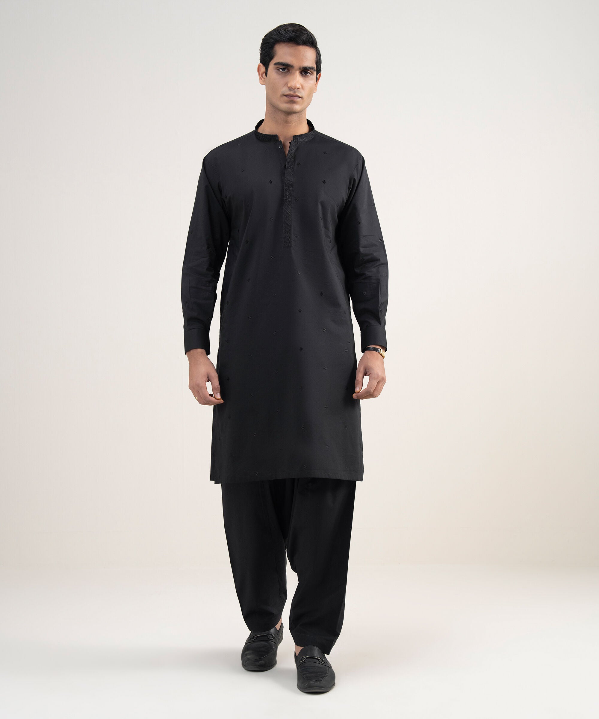 Men's Stitched Premium Cotton Black Suit