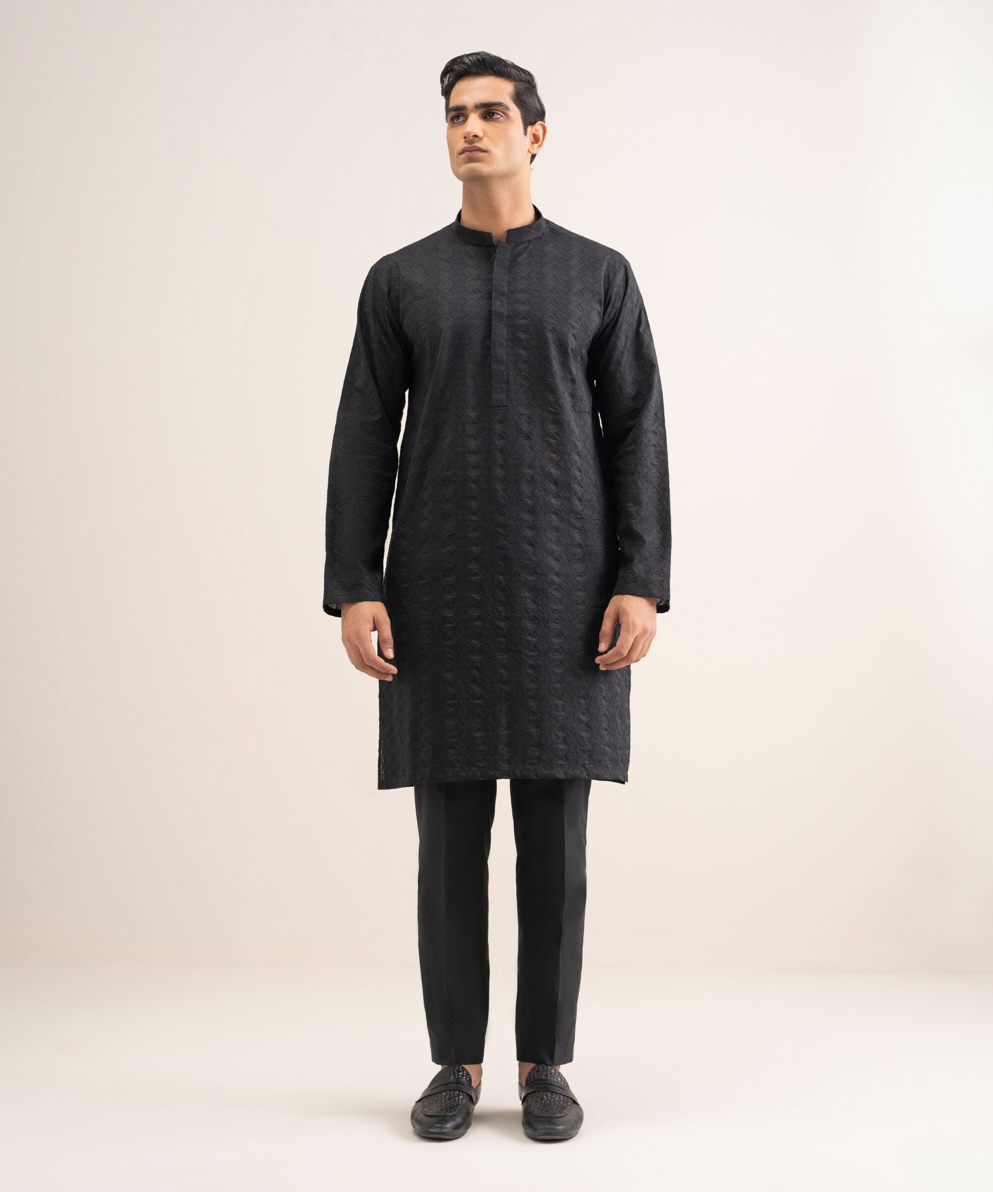Men'S Stitched Black Premium Cotton Suit