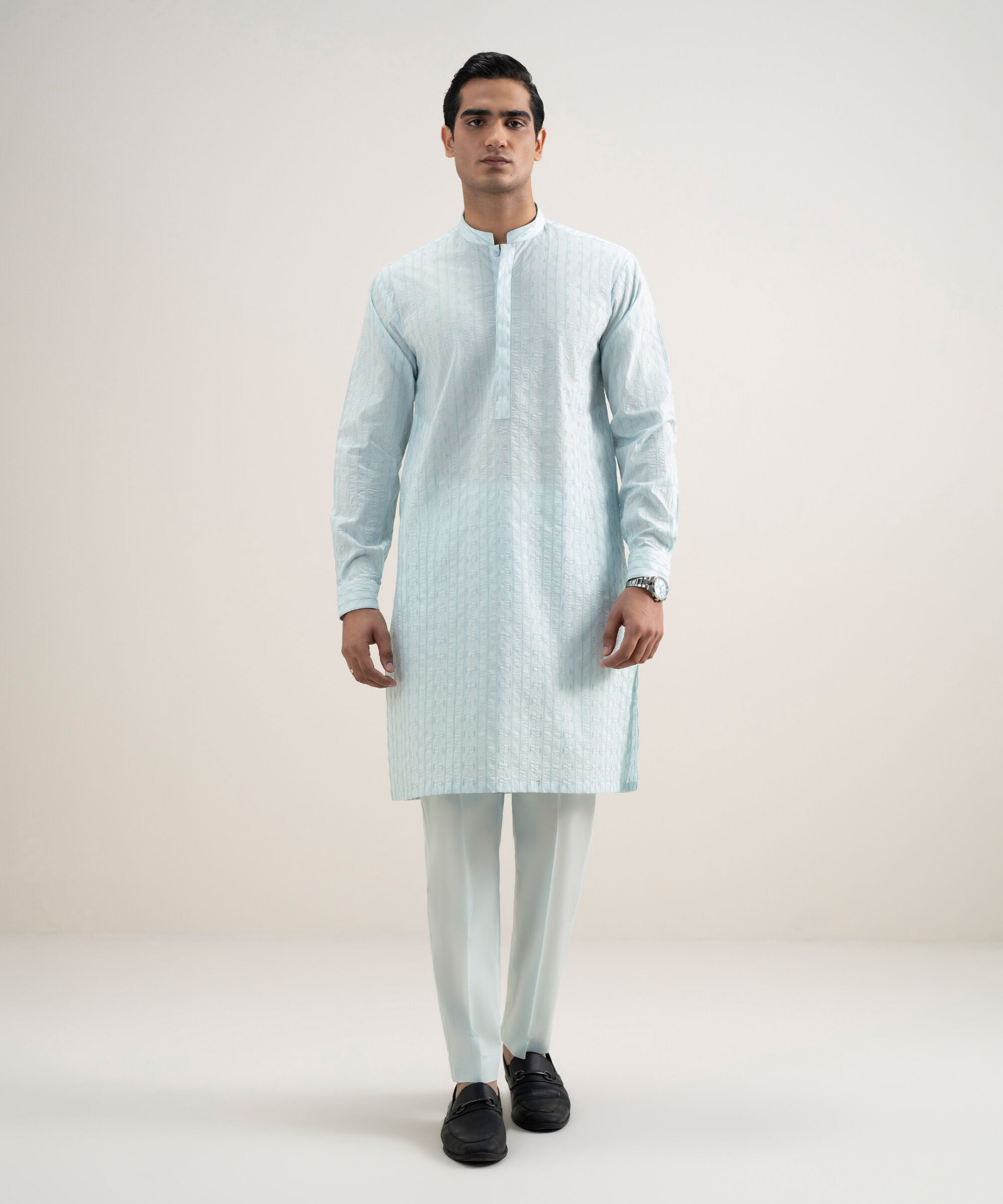 Men's Stitched Cotton Blue Suit