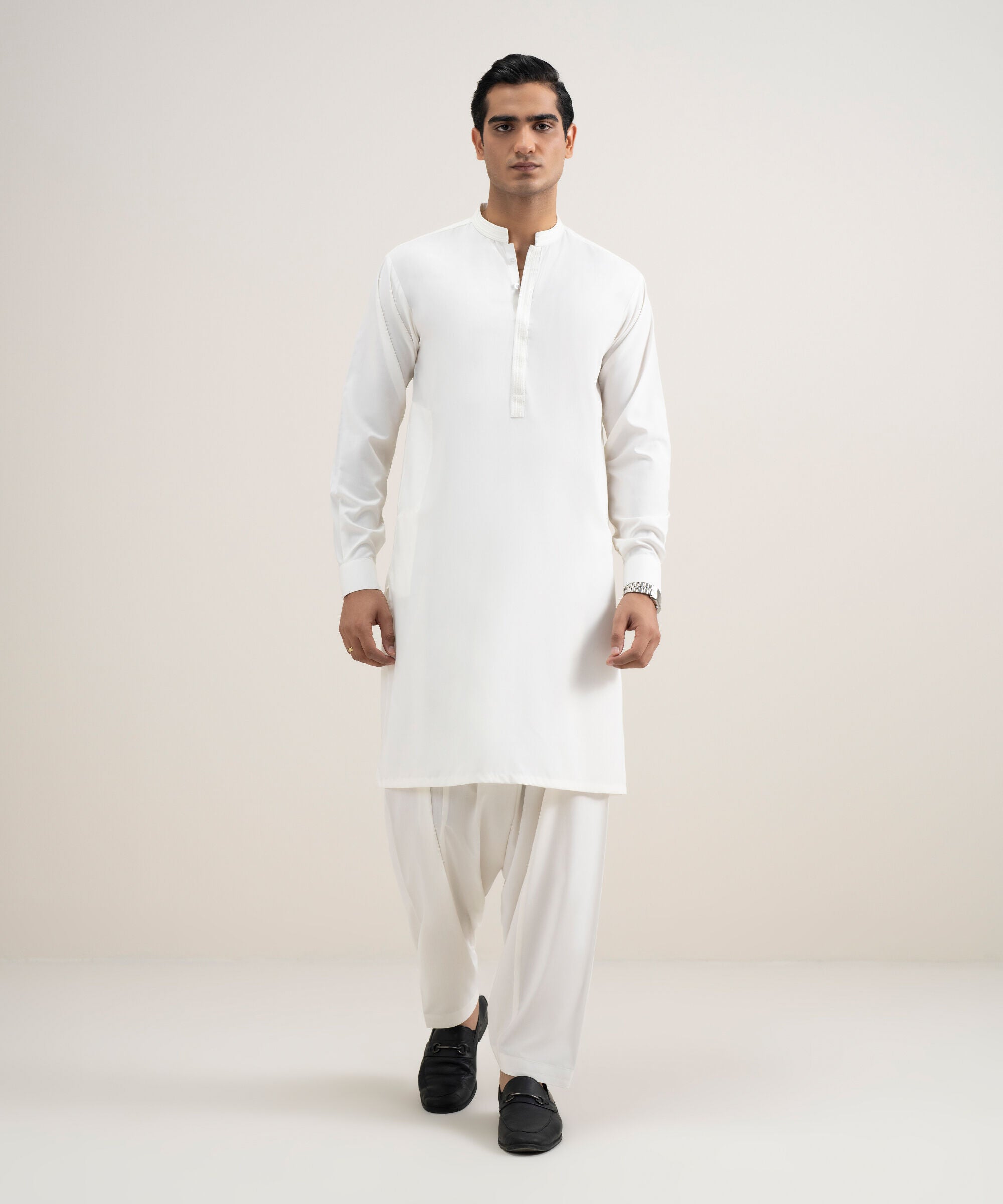 Men's Stitched Premium Wash & Wear Off White Suit