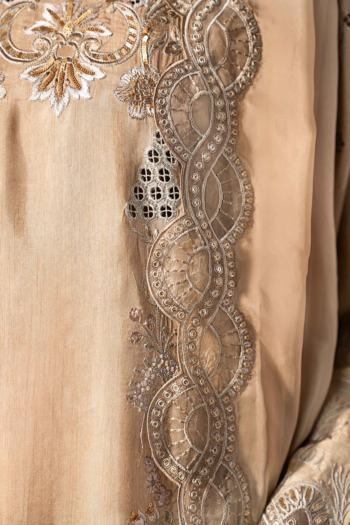 3 Piece Embroidered Raw Silk Suit