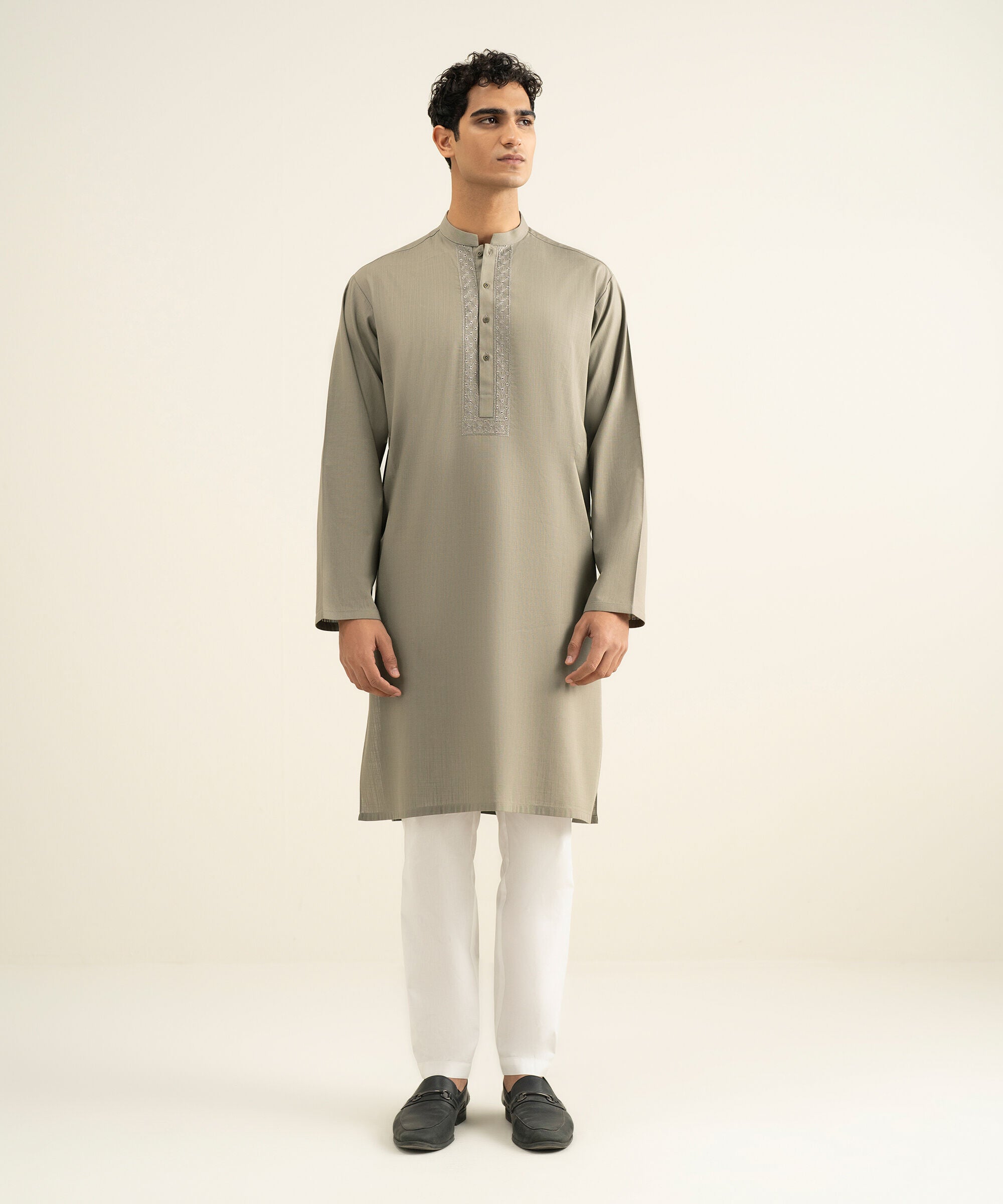 Men's olive brown Cotton Slub Kurta