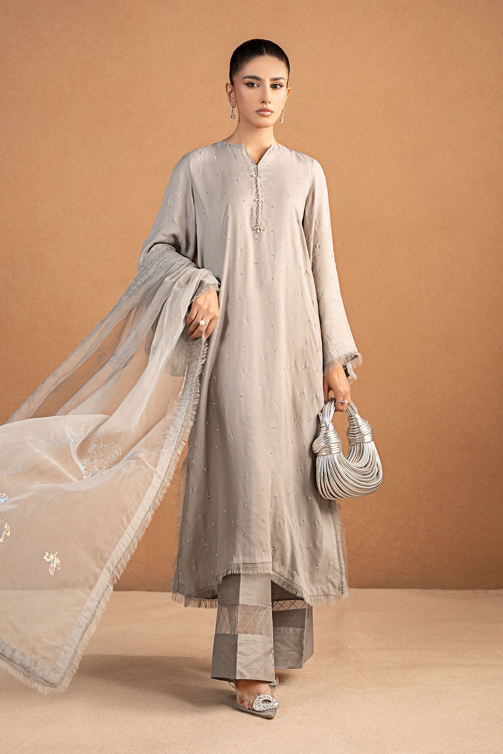 3 Piece Embellished Crepe Suit