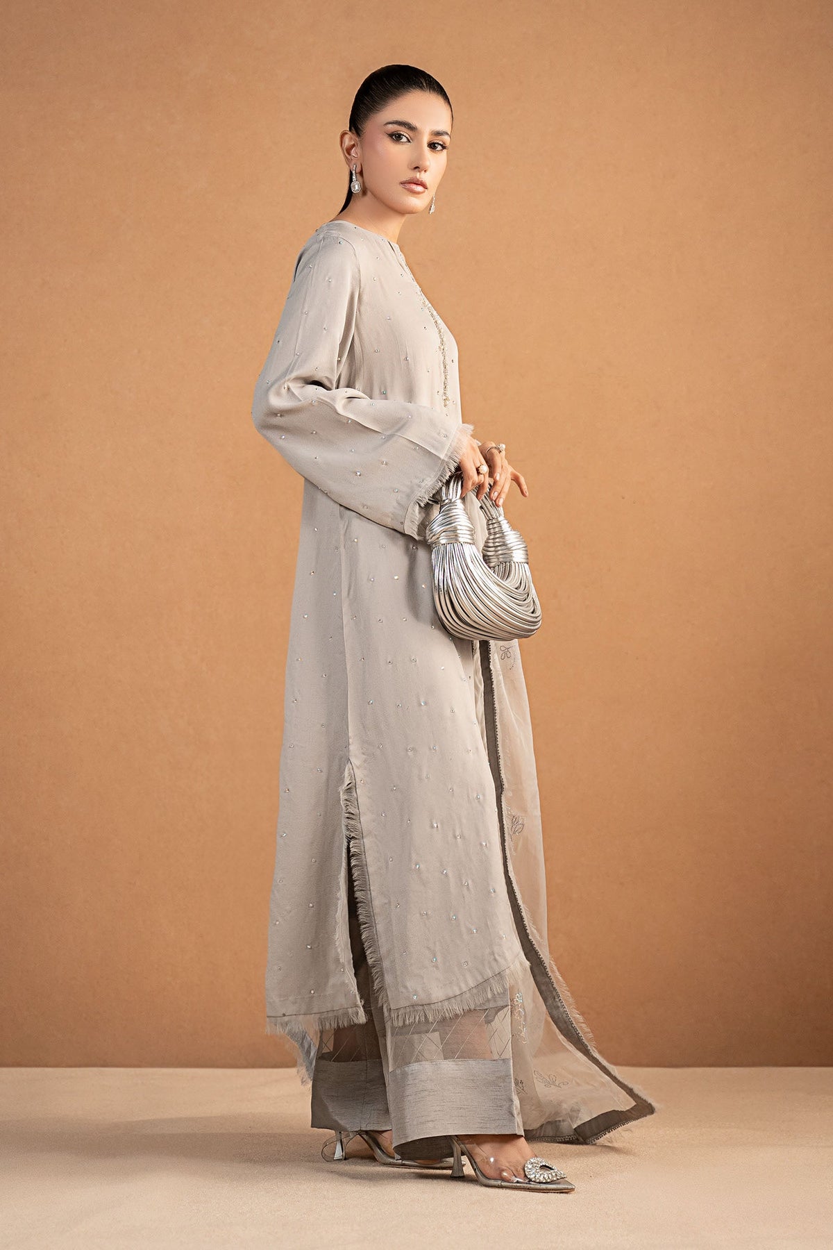 3 Piece Embellished Crepe Suit