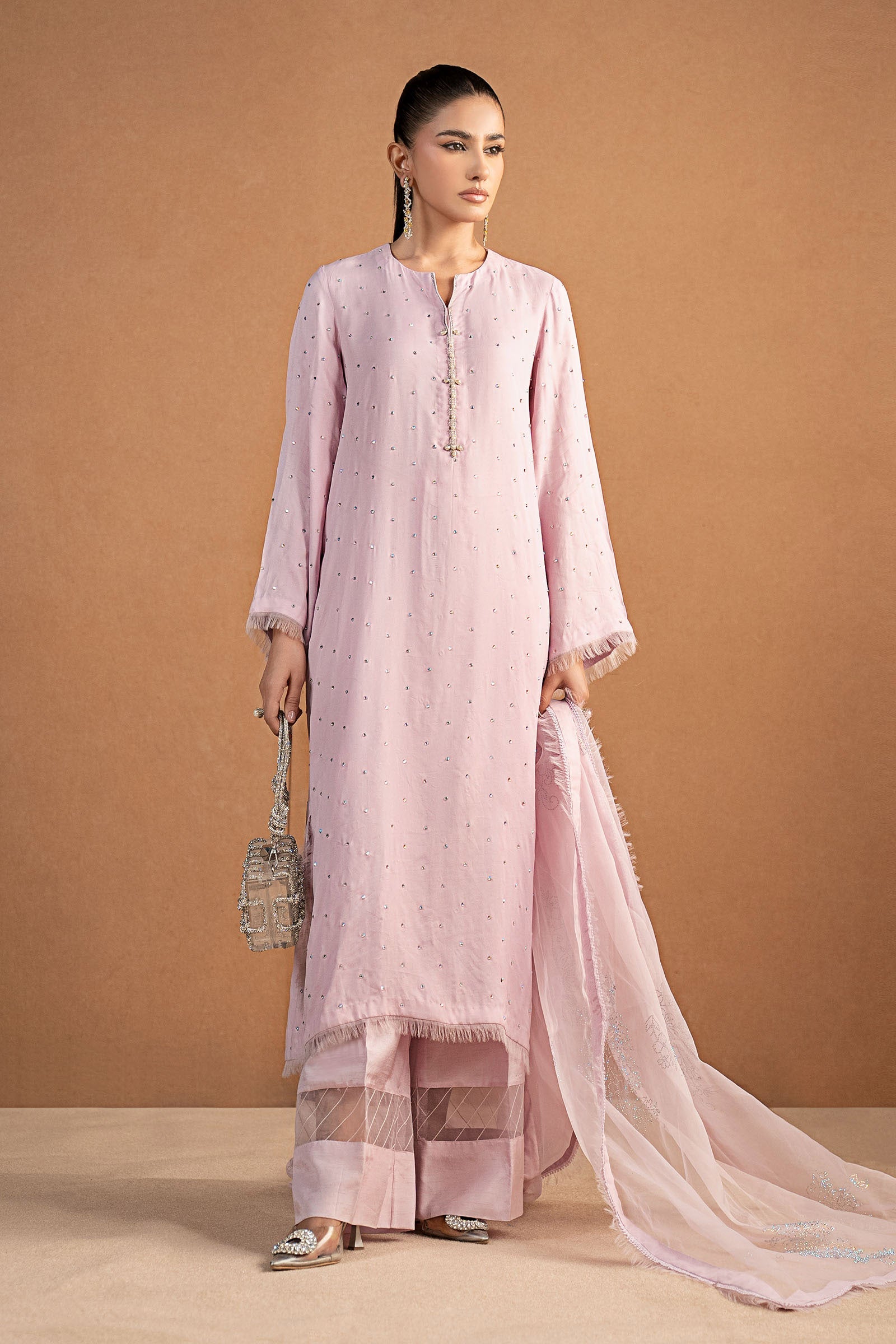 3 Piece Embellished Crepe Suit