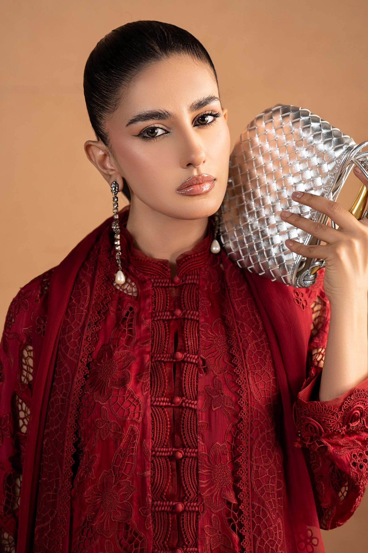 3 Piece Embroidered Shamoze Silk Suit
