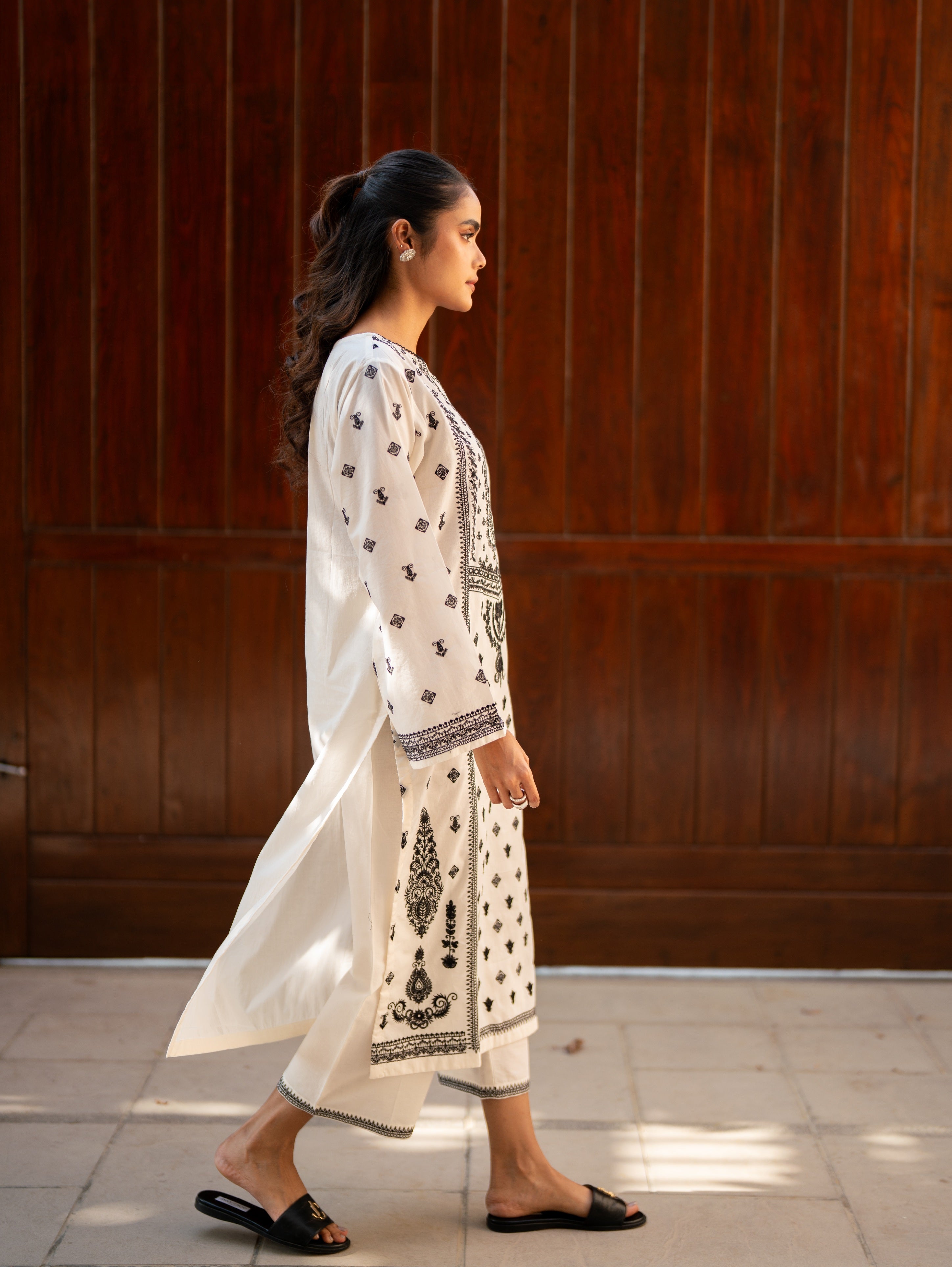 Off White Embroidered Set