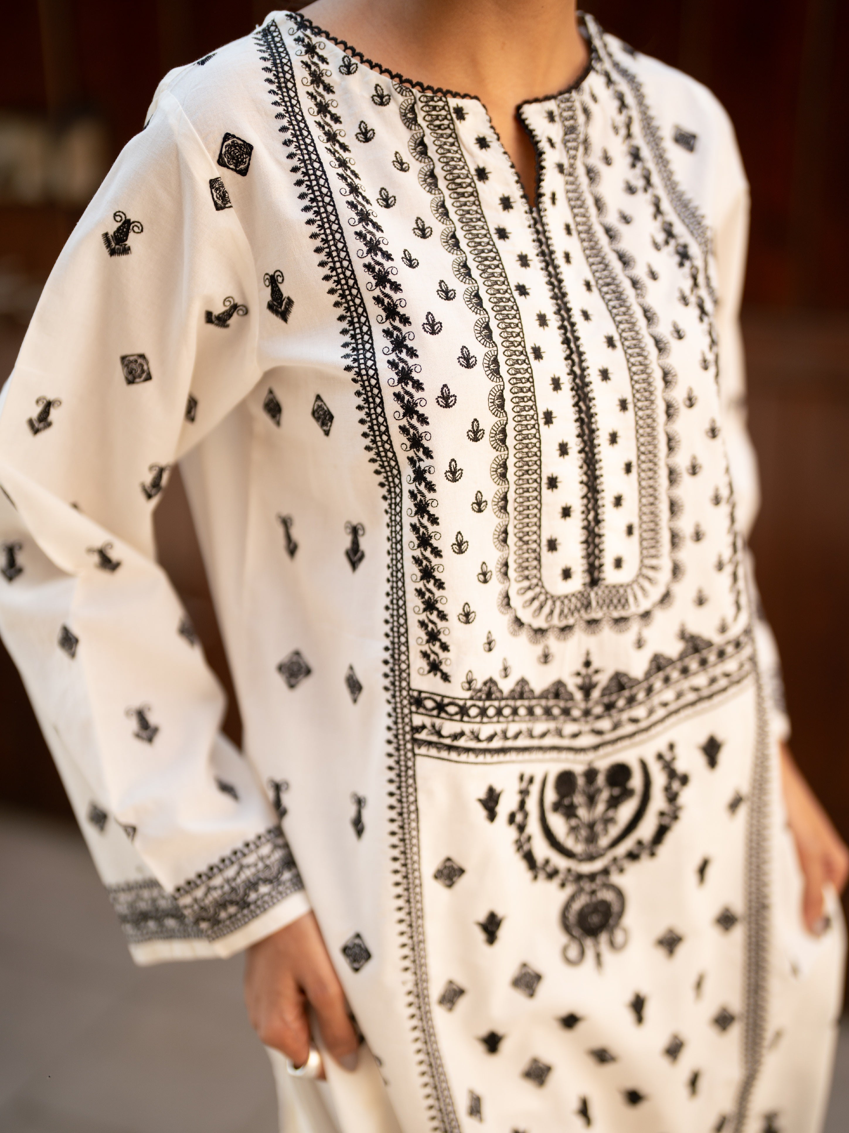 Off White Embroidered Set