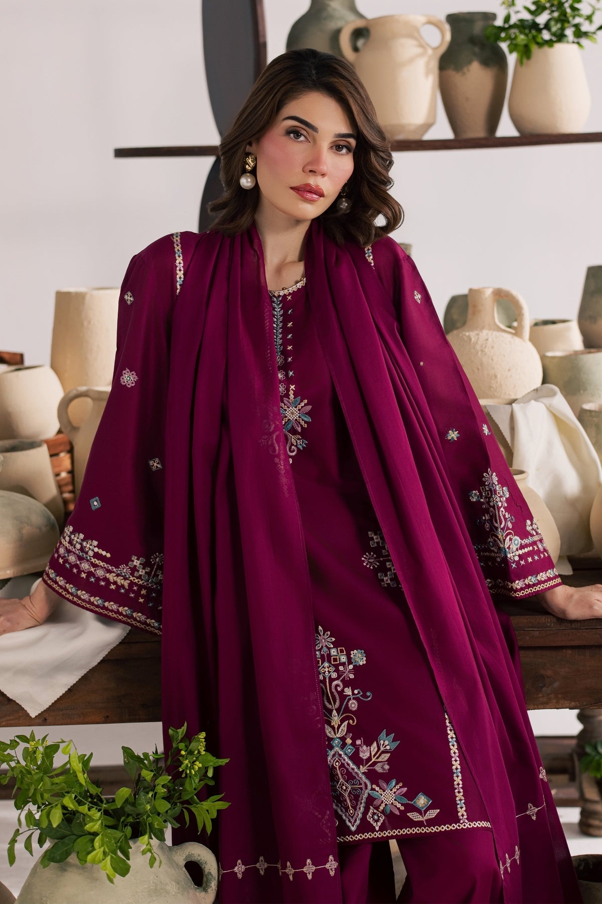 Maroon Mist 3Pc - Embroidered Lawn Dress