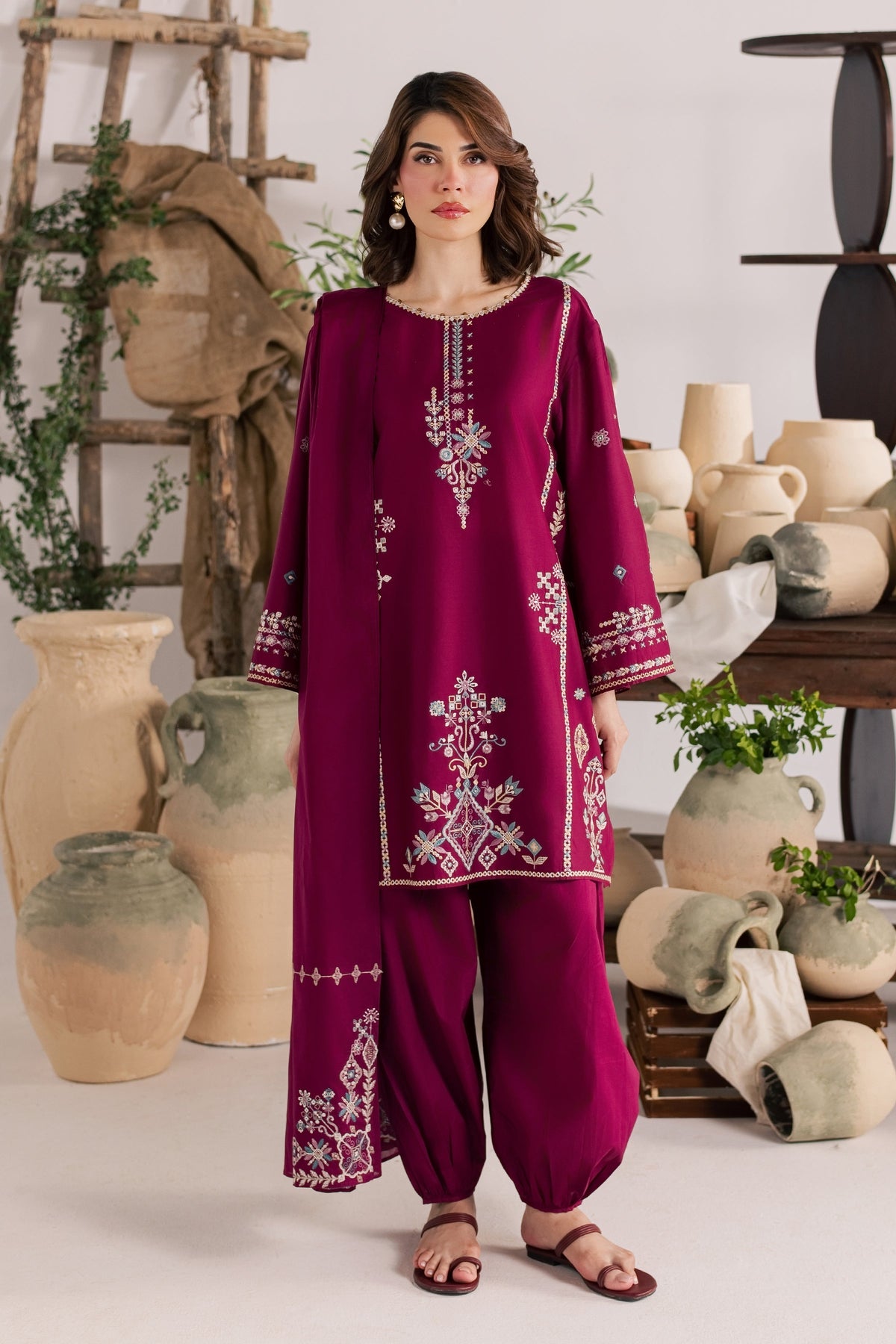 Maroon Mist 3Pc - Embroidered Lawn Dress