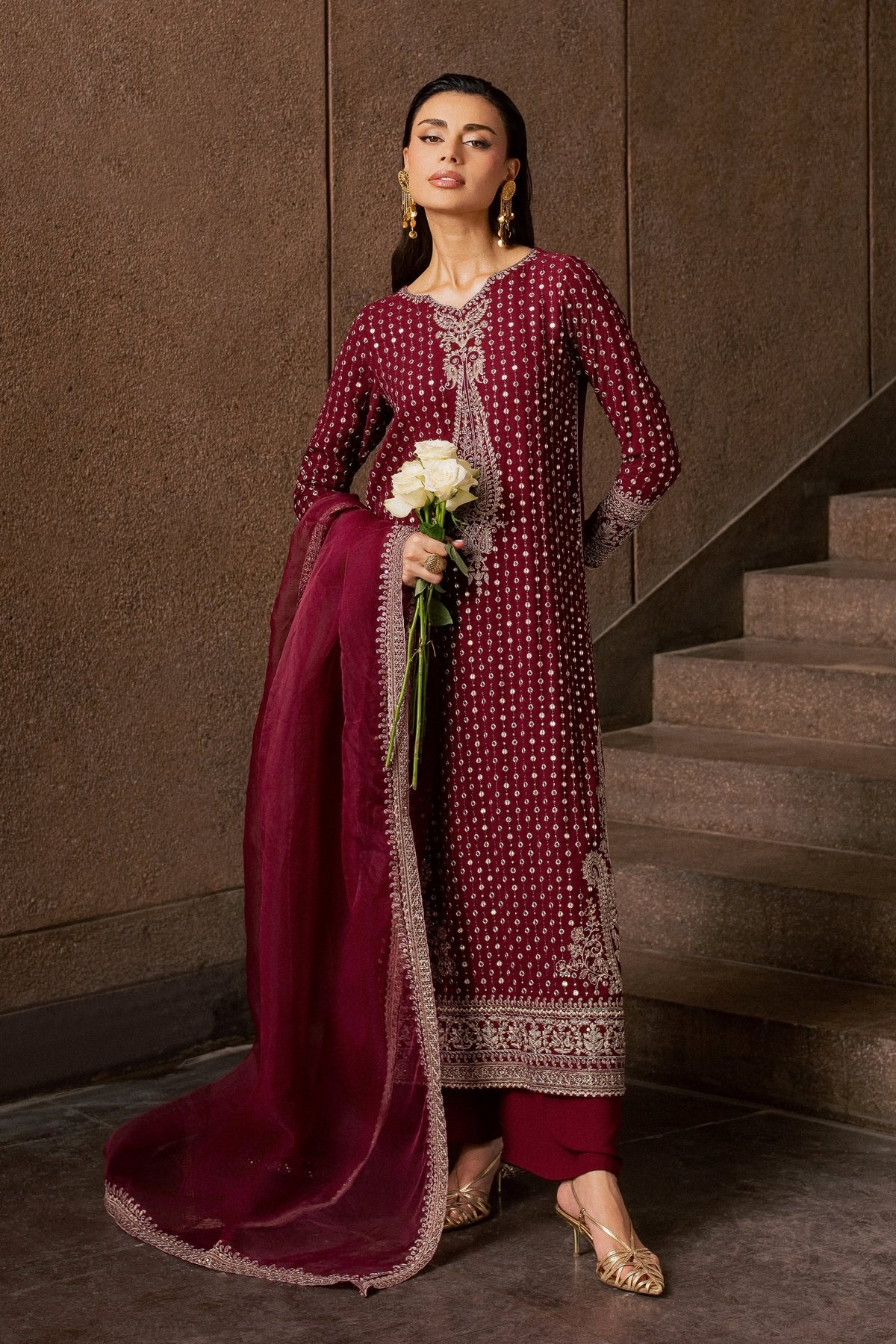 Maroon Raqs 3Pc - Festive Luxe Pret
