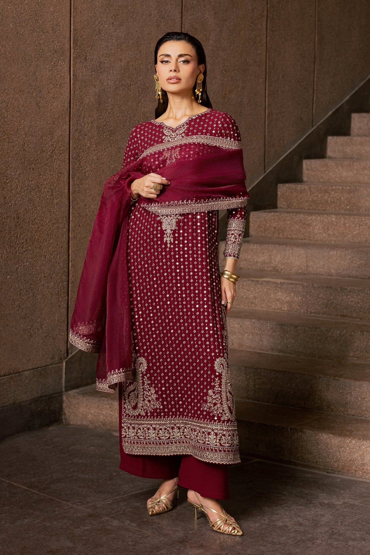 Maroon Raqs 3Pc - Festive Luxe Pret