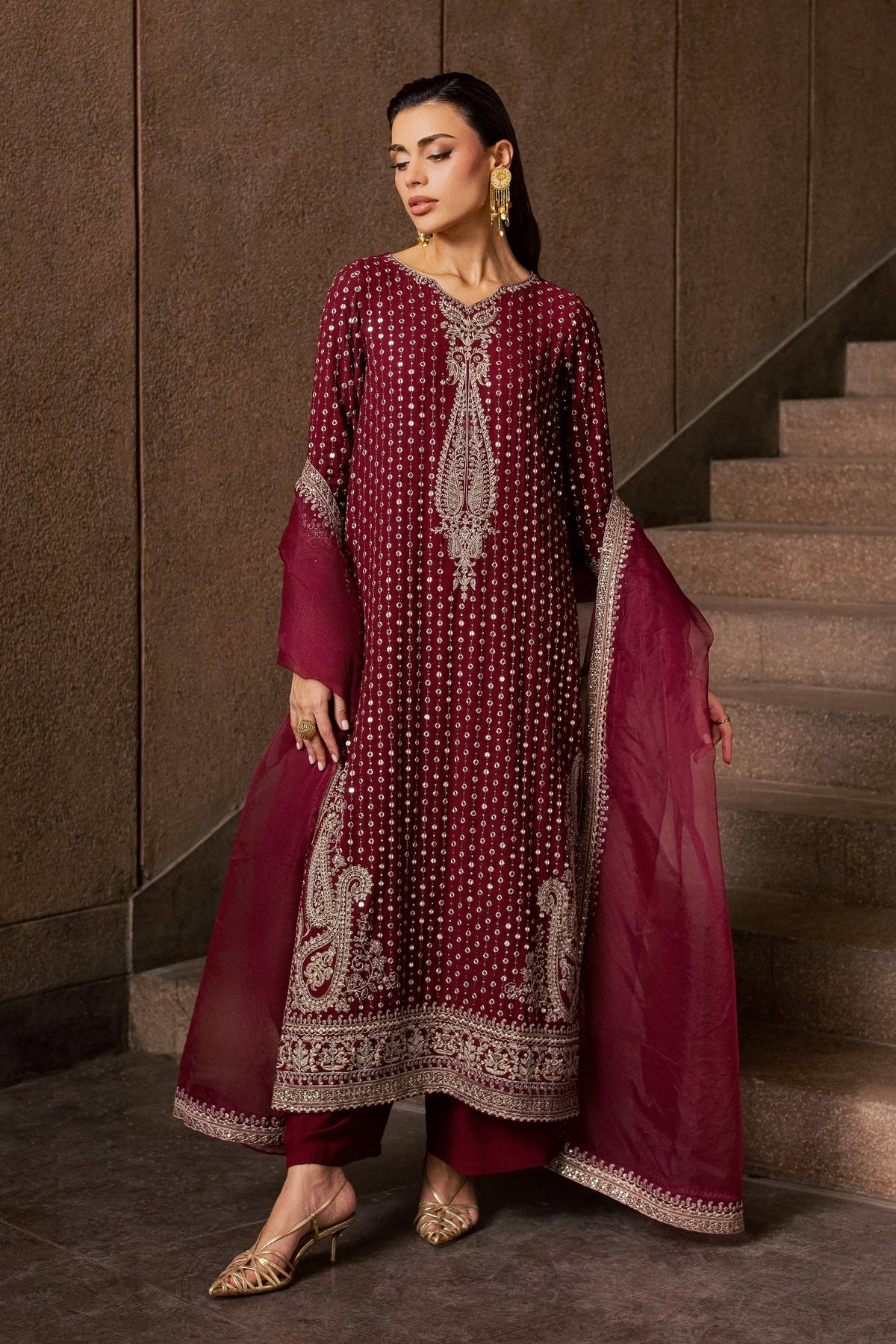 Maroon Raqs 3Pc - Festive Luxe Pret