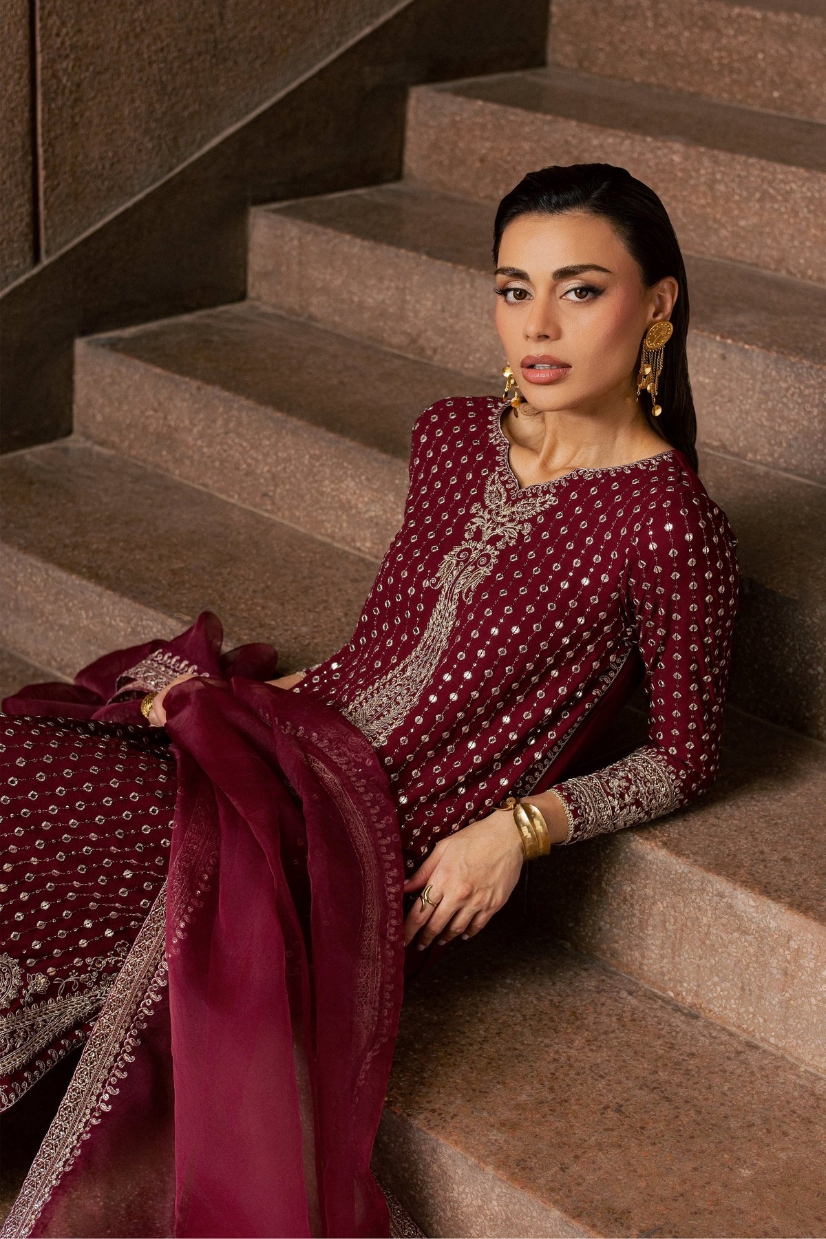 Maroon Raqs 3Pc - Festive Luxe Pret