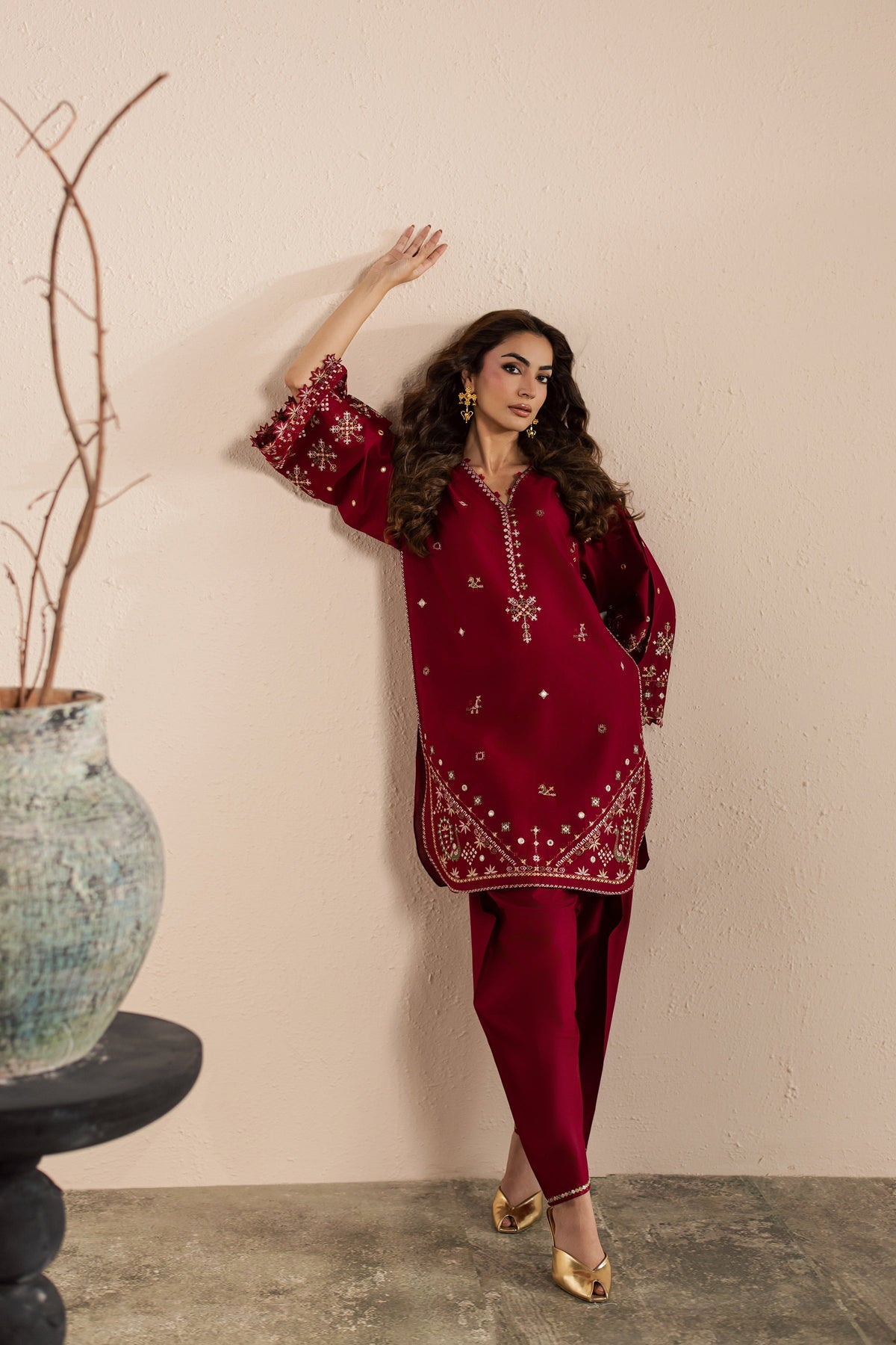Maroon Santro 2Pc - Embroidered Lawn Dress