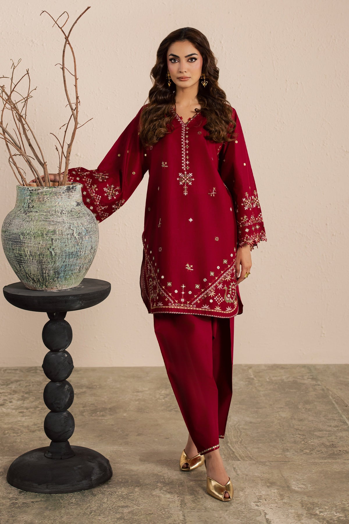 Maroon Santro 2Pc - Embroidered Lawn Dress