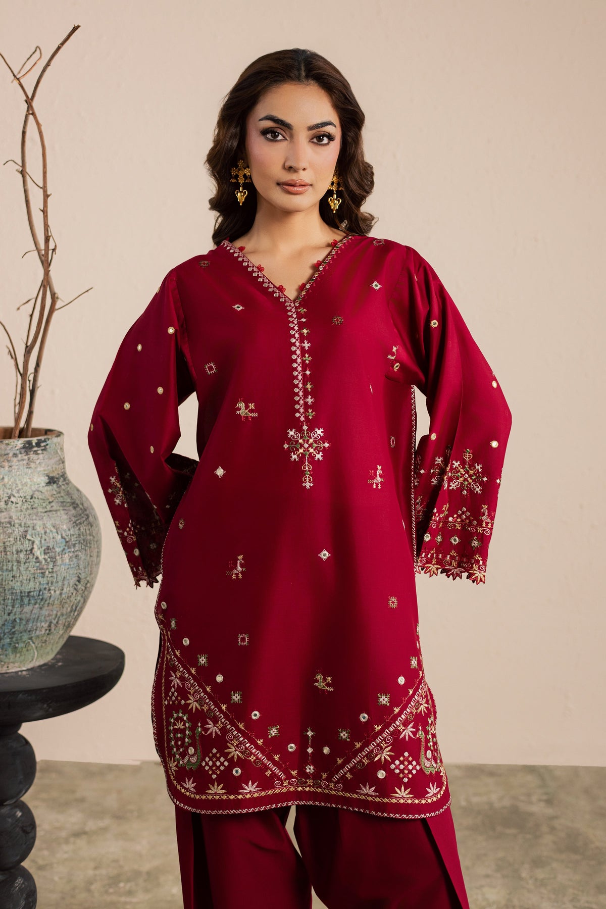 Maroon Santro 2Pc - Embroidered Lawn Dress