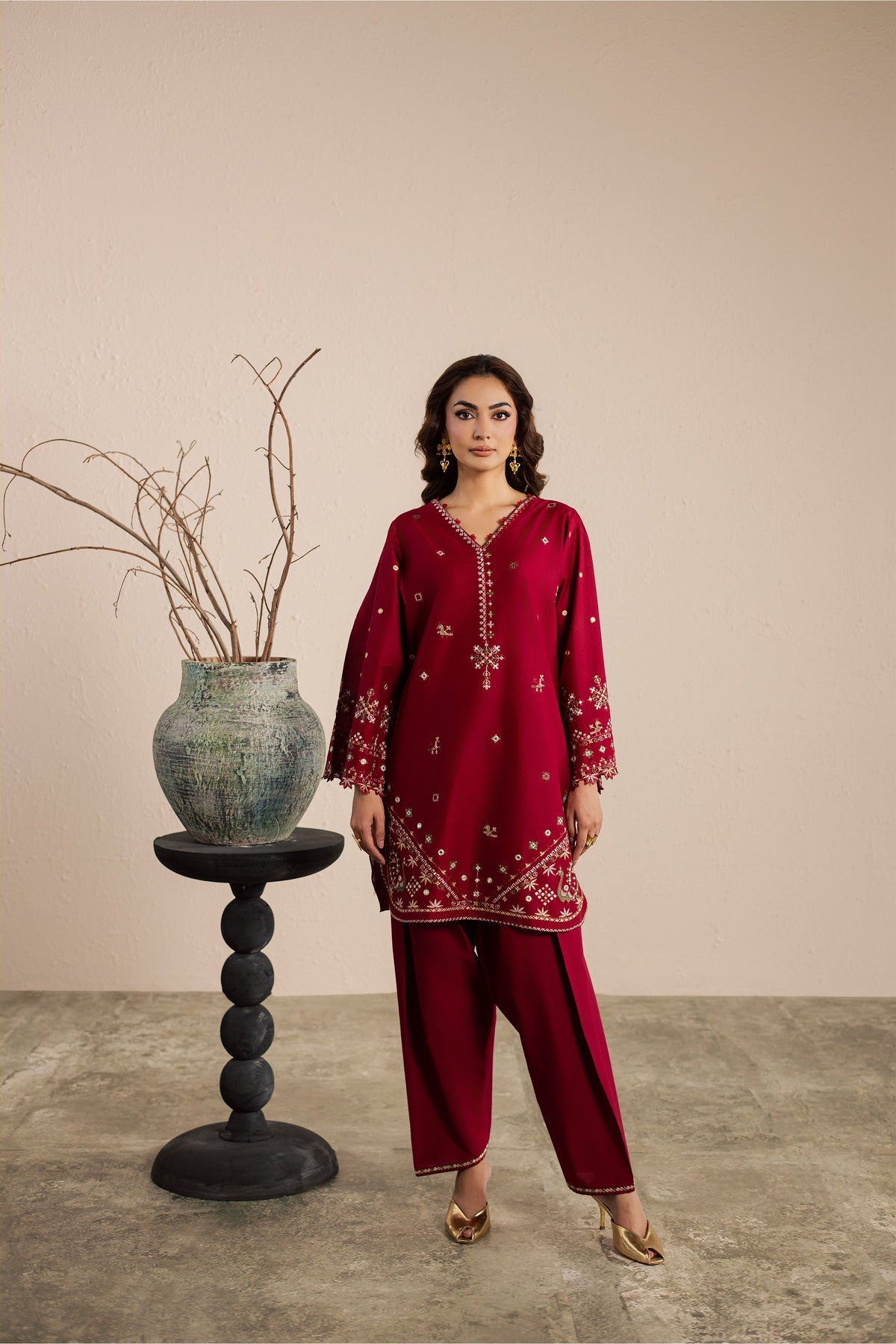 Maroon Santro 2Pc - Embroidered Lawn Dress