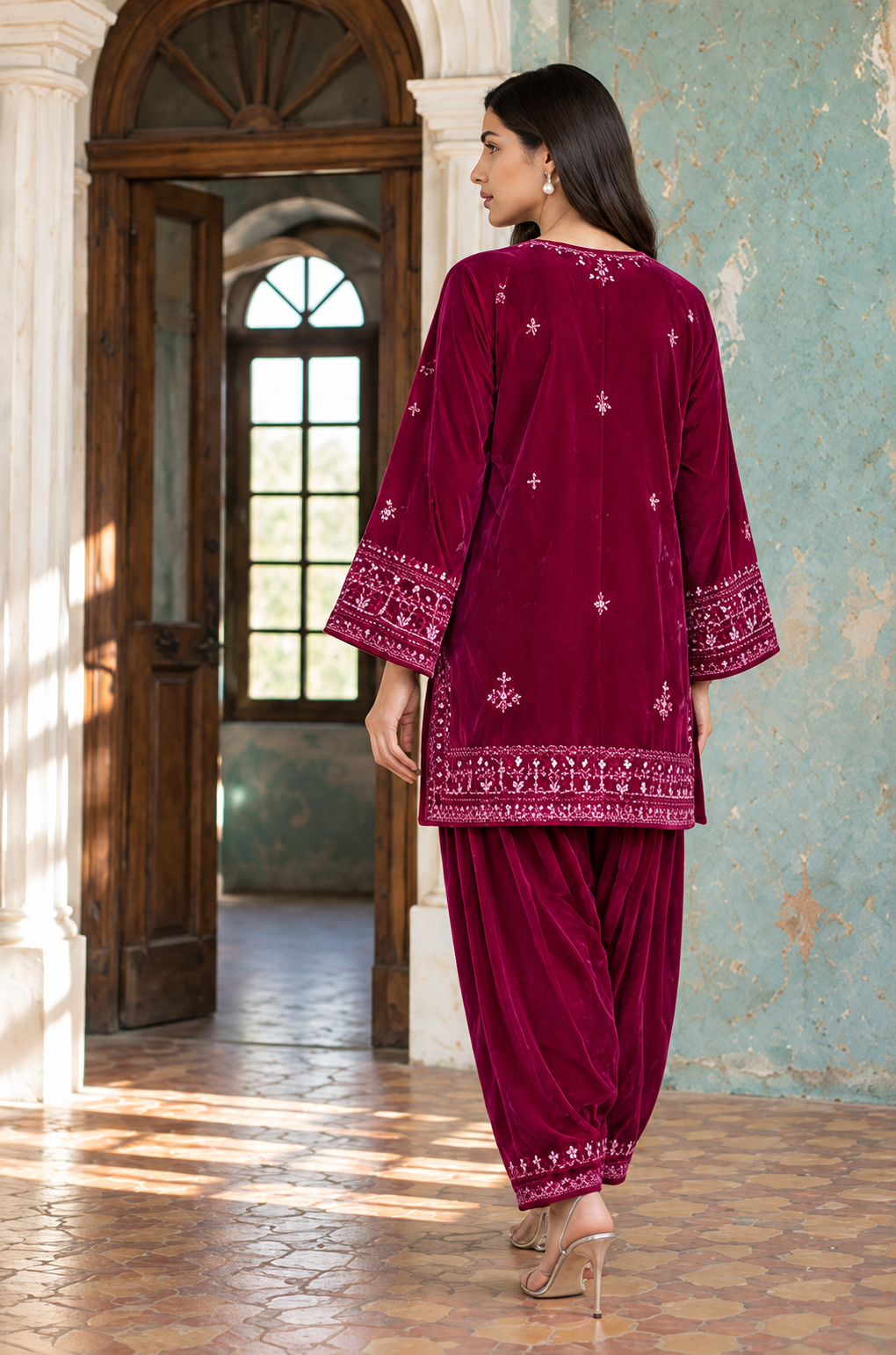 FW26DA-3005 DARK PINK 2PCS EMBROIDERED KURTA WITH TROUSER