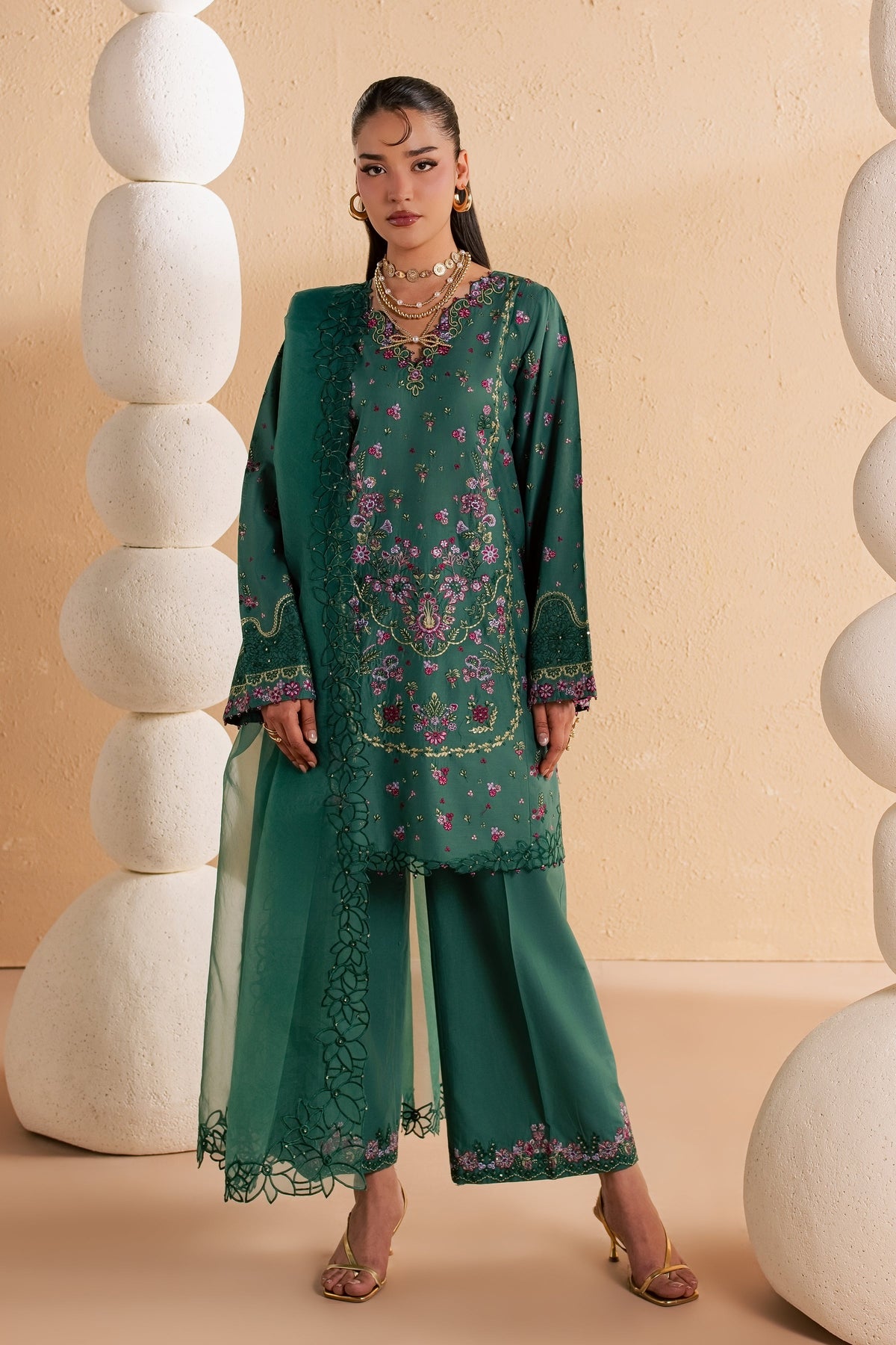Marvi 3Pc - Festive Embroidered Lawn