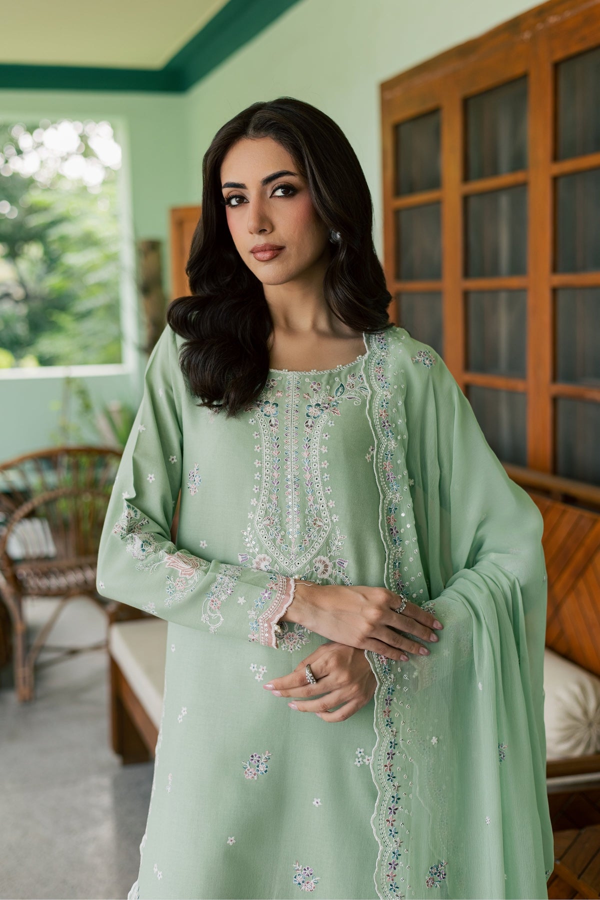 Mint Maahru 3Pc - Embroidered Khaddar Pret