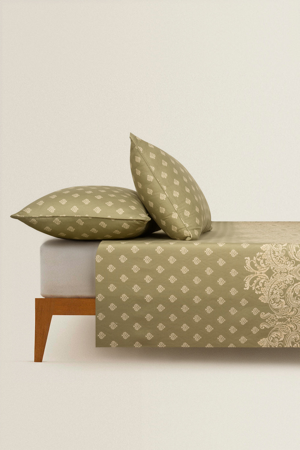 Misty Green Embroidered Bed Sheet Set