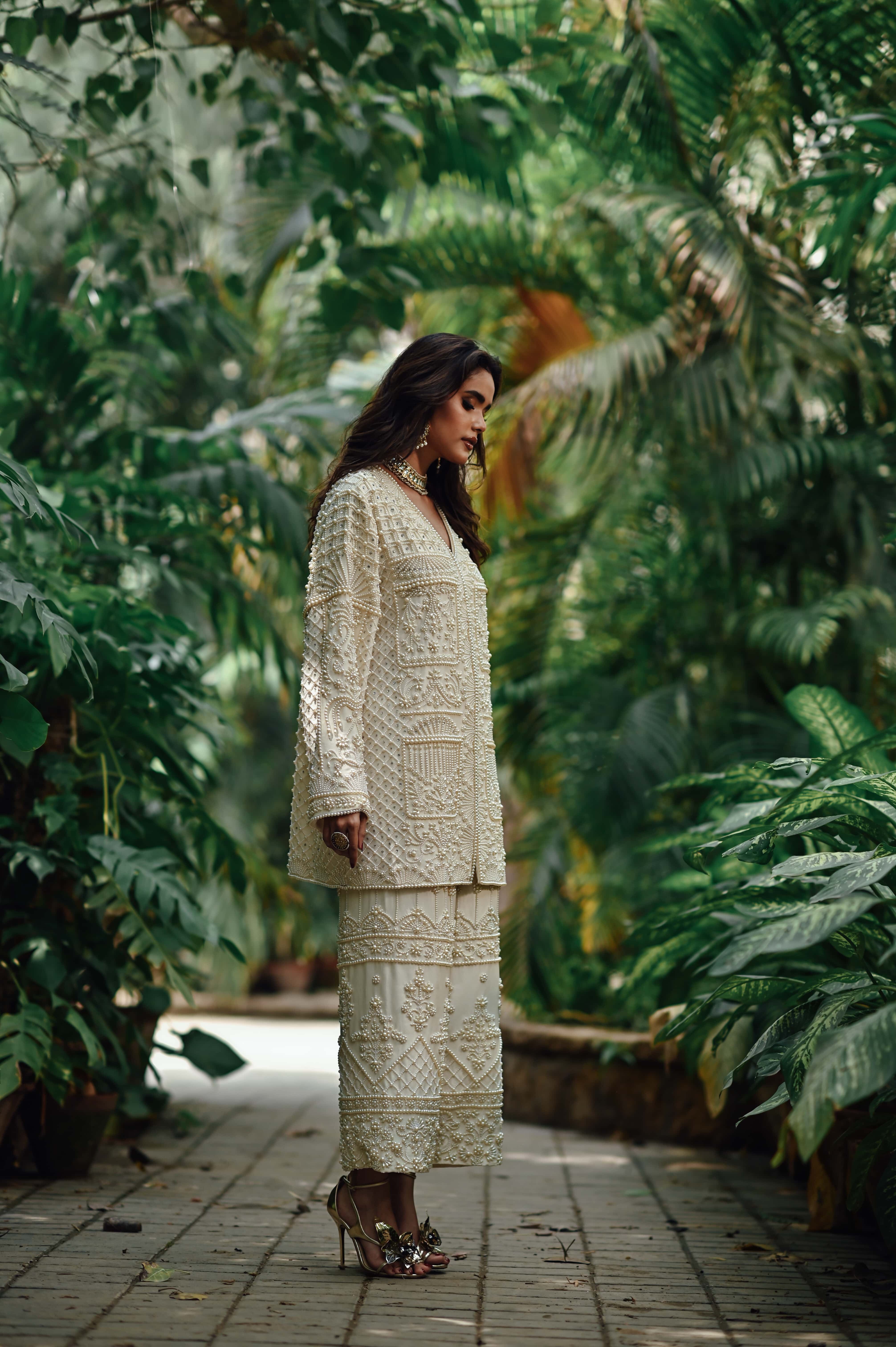 Ivory Pearl Embellished Jacket and Trouser