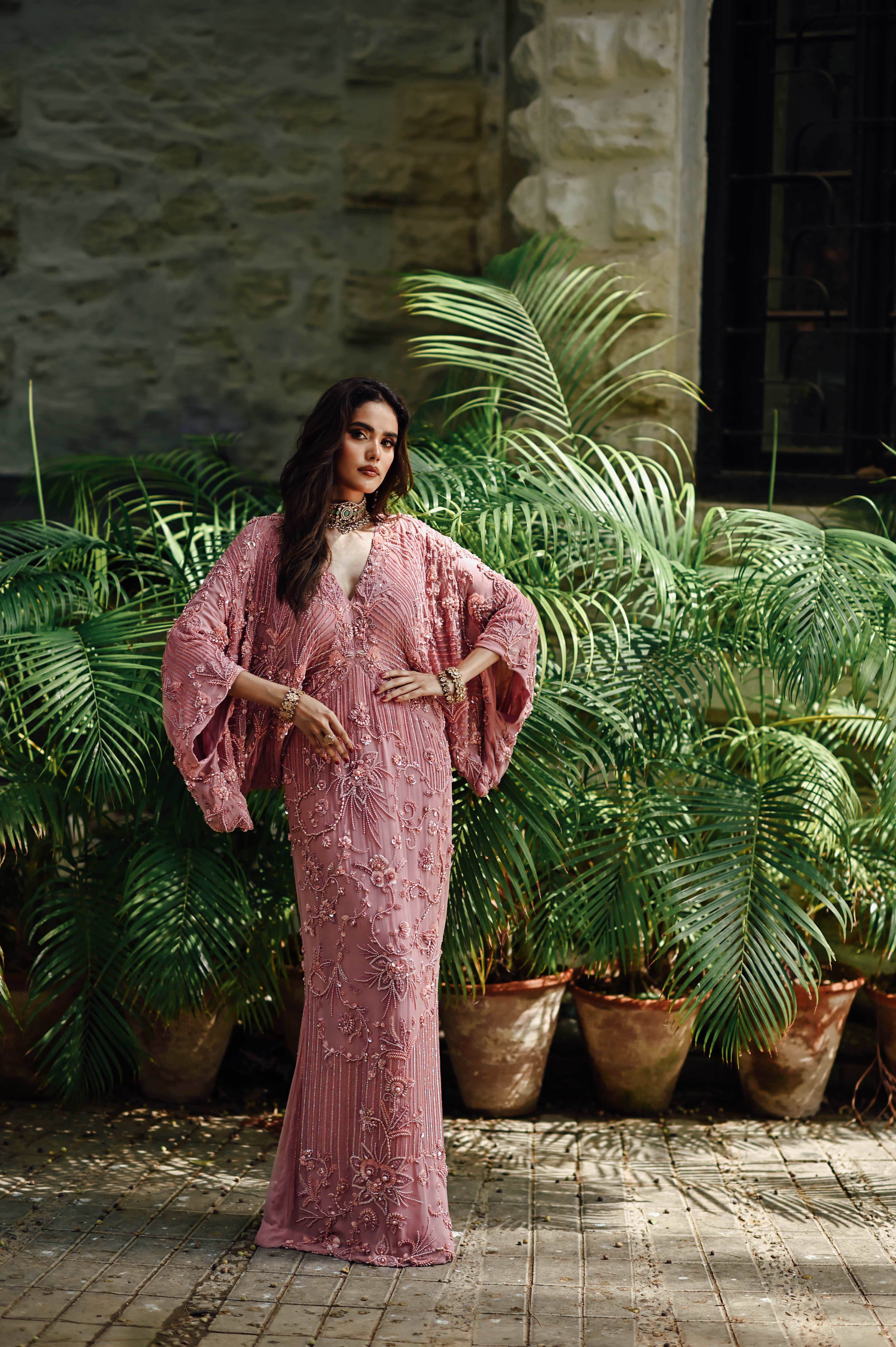 Pink Embellished Kaftan