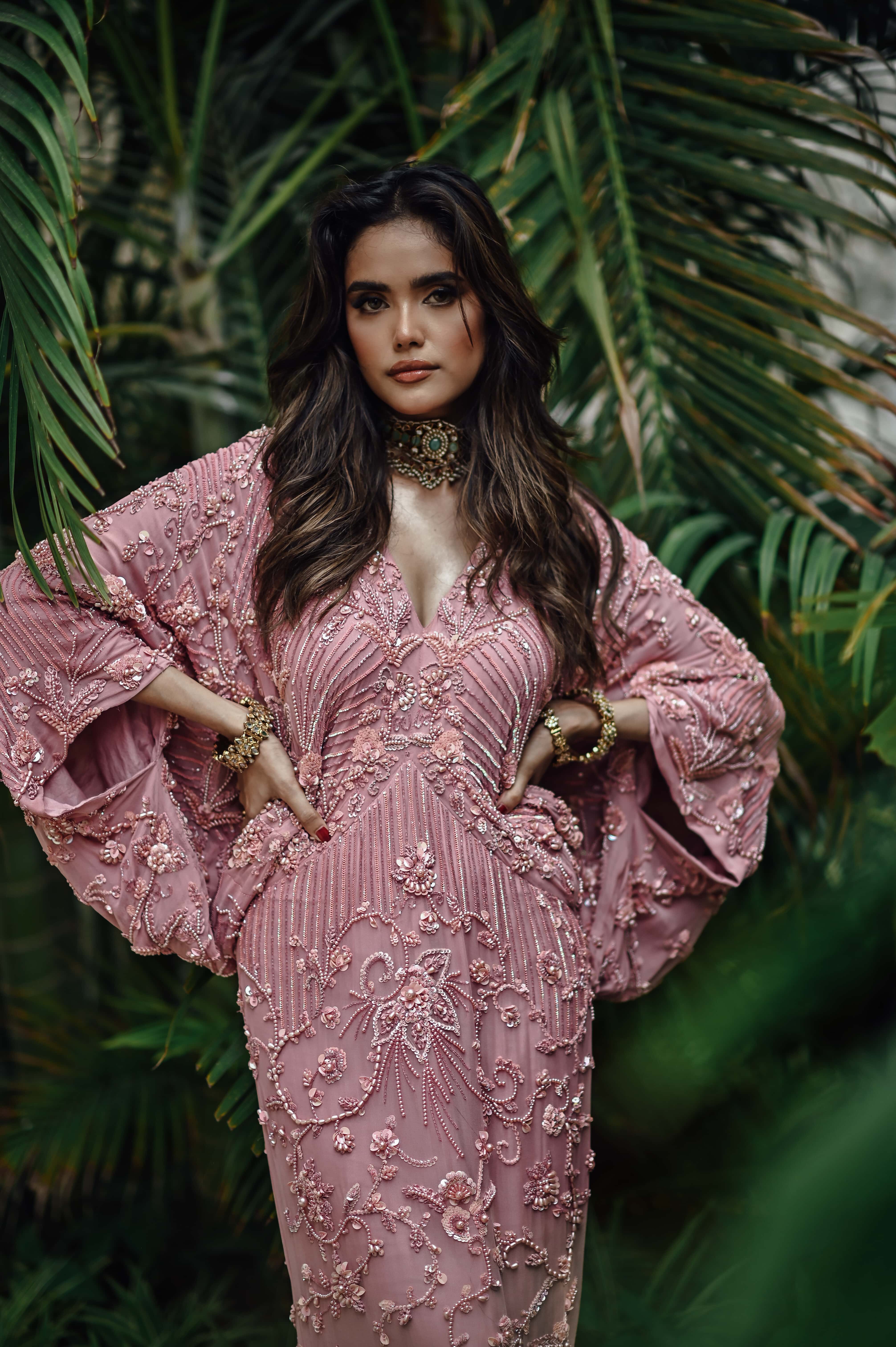 Pink Embellished Kaftan