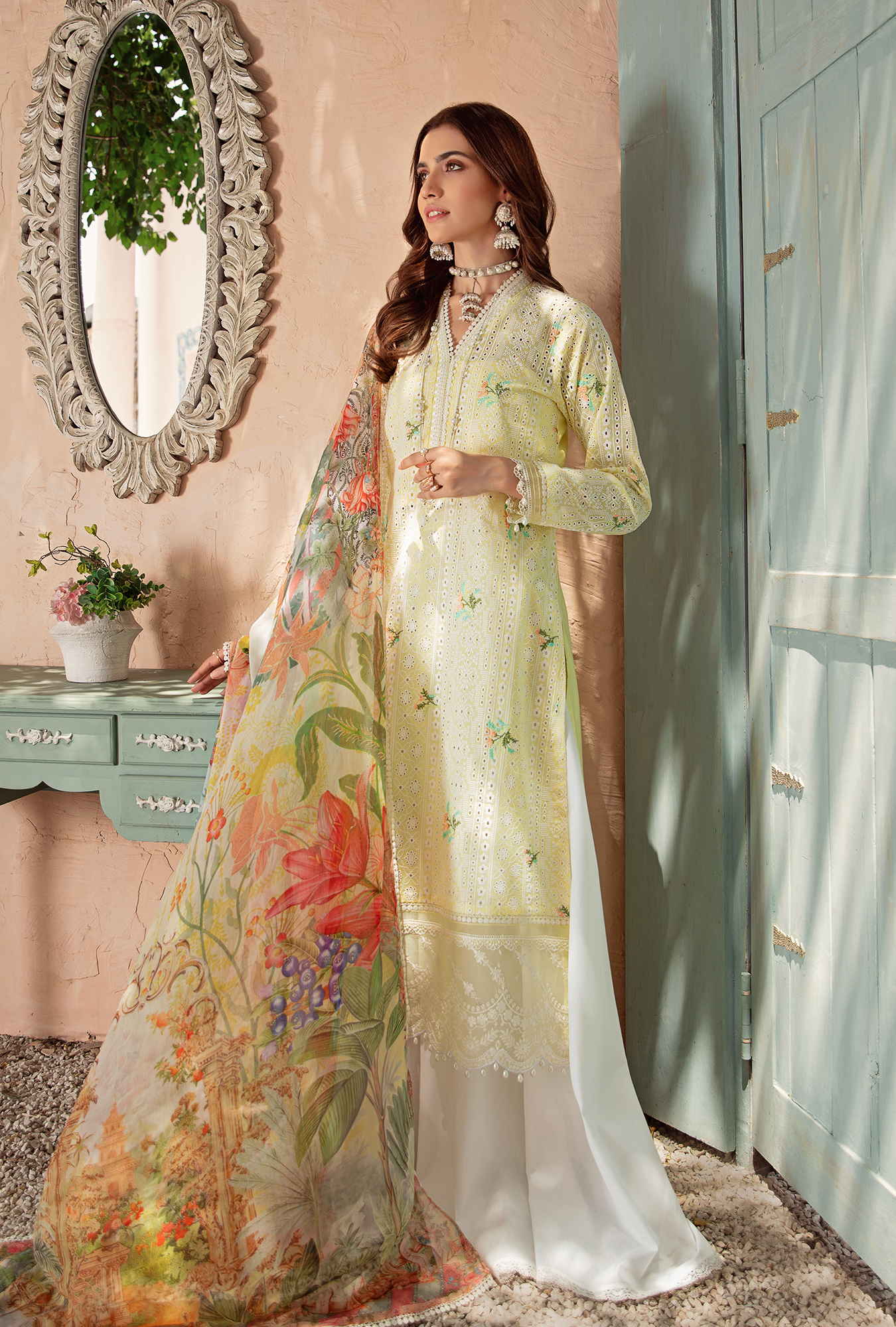 3 Piece Embroidered Dobby Lawn Suit