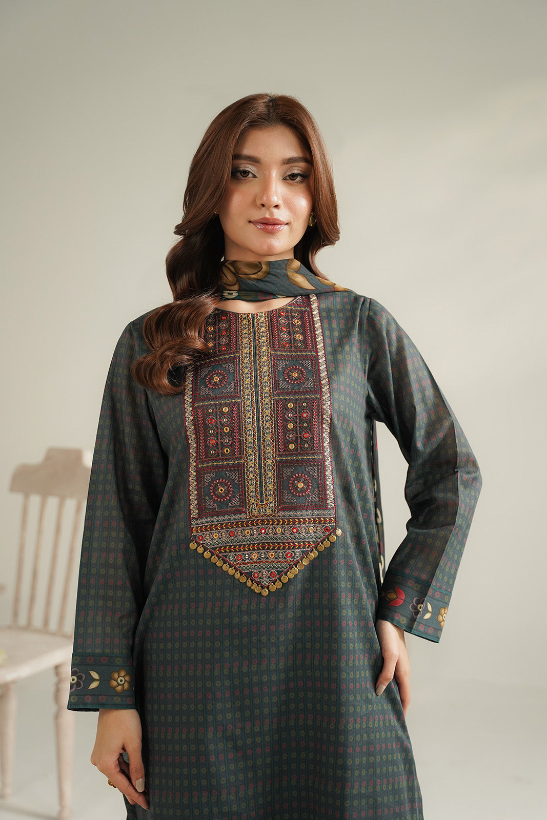 3 Piece Printed Lawn Printed Unstitched Suit (UC0132)