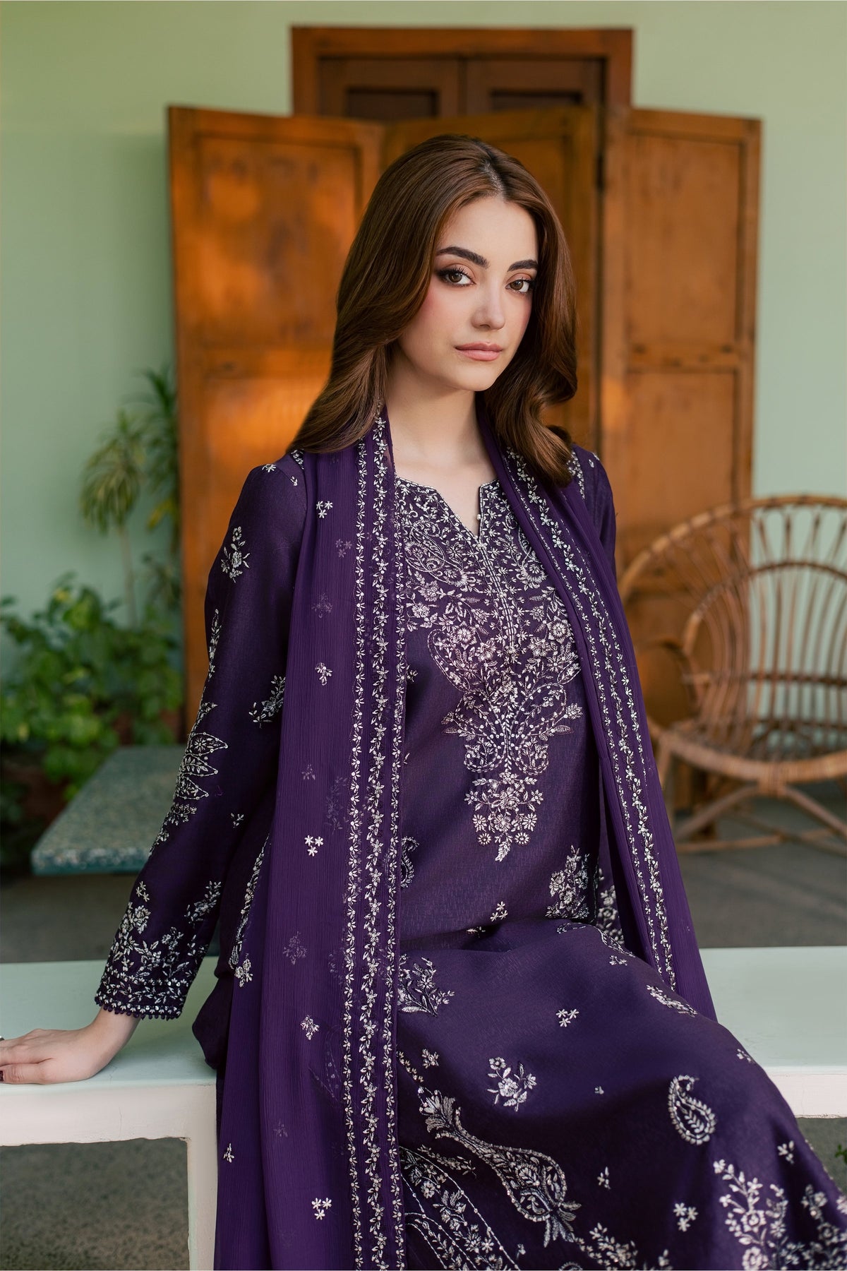 Neena 3Pc - Embroidered Karandi Pret