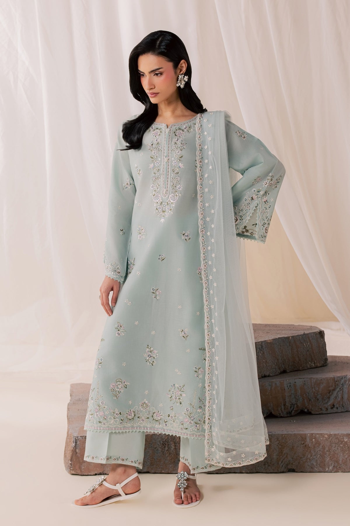 Nirvanah Blue 3Pc - Luxury Embroidered Lawn
