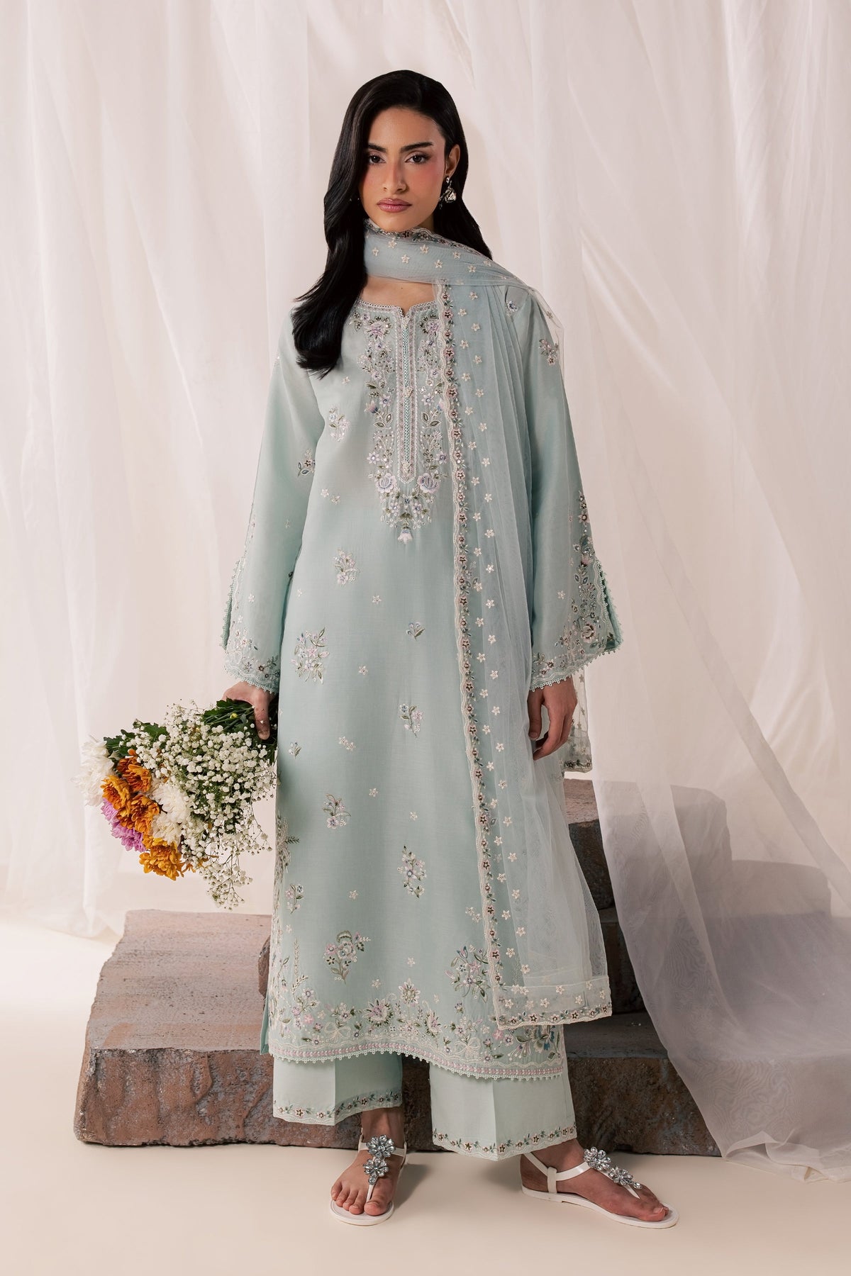 Nirvanah Blue 3Pc - Luxury Embroidered Lawn