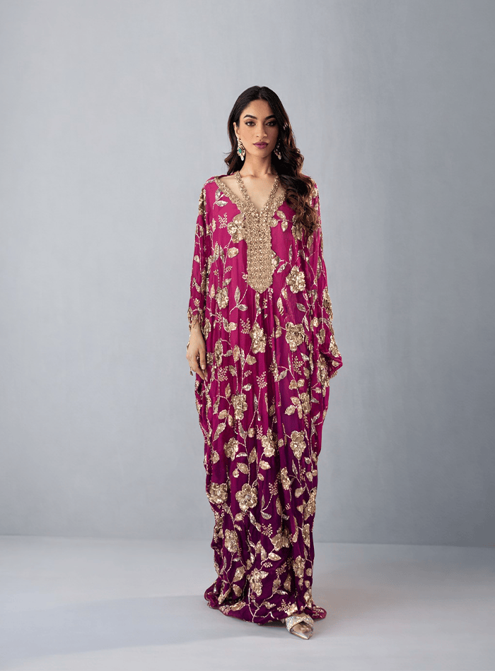 Ombrè Kaftan with Hand Embellished Neckline