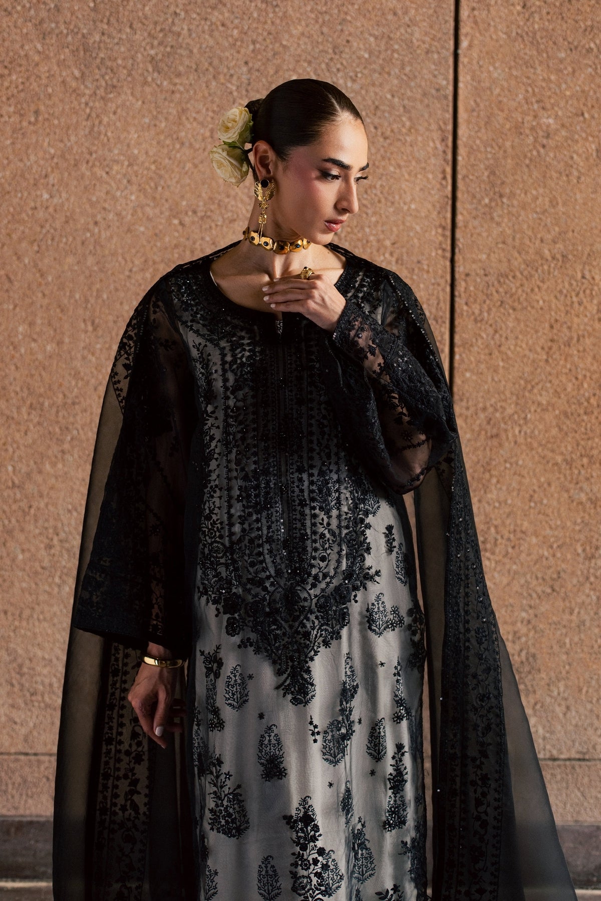 Organza Black White 3Pc - Festive Luxe Pret