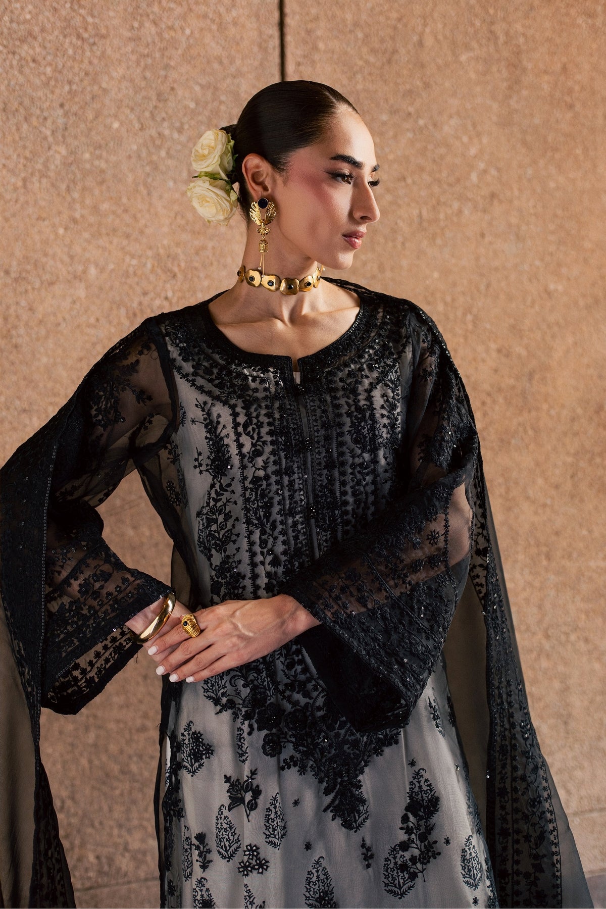 Organza Black White 3Pc - Festive Luxe Pret