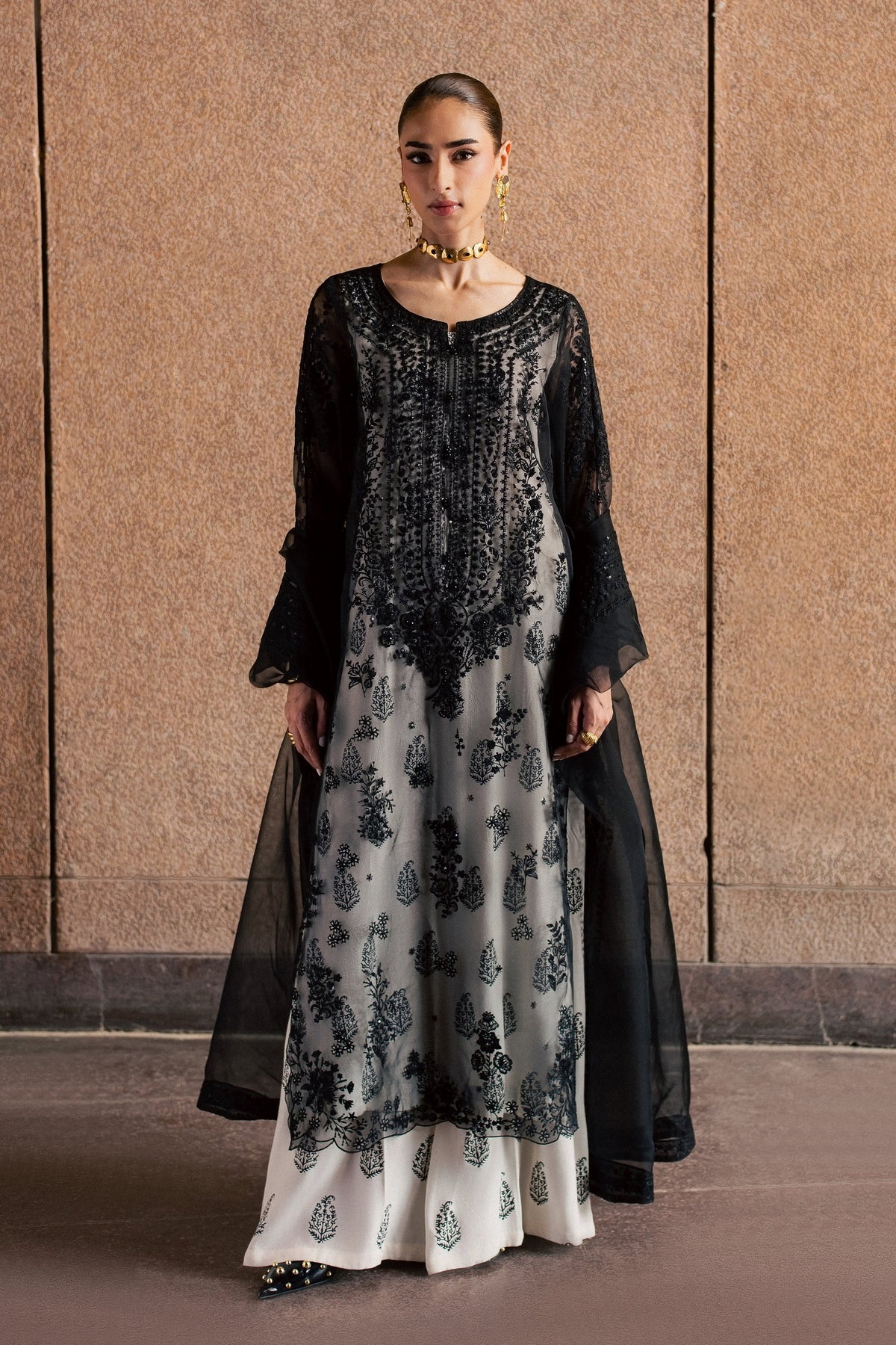 Organza Black White 3Pc - Festive Luxe Pret