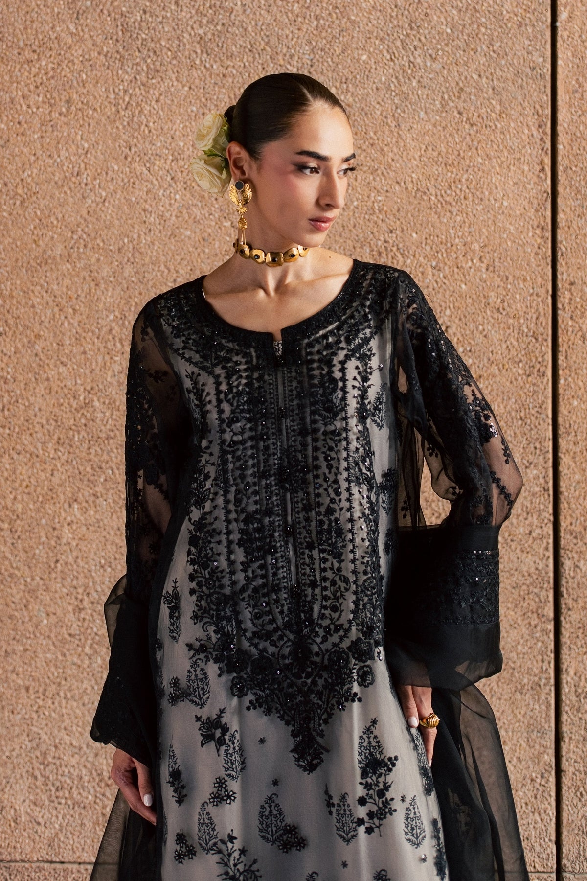 Organza Black White 3Pc - Festive Luxe Pret