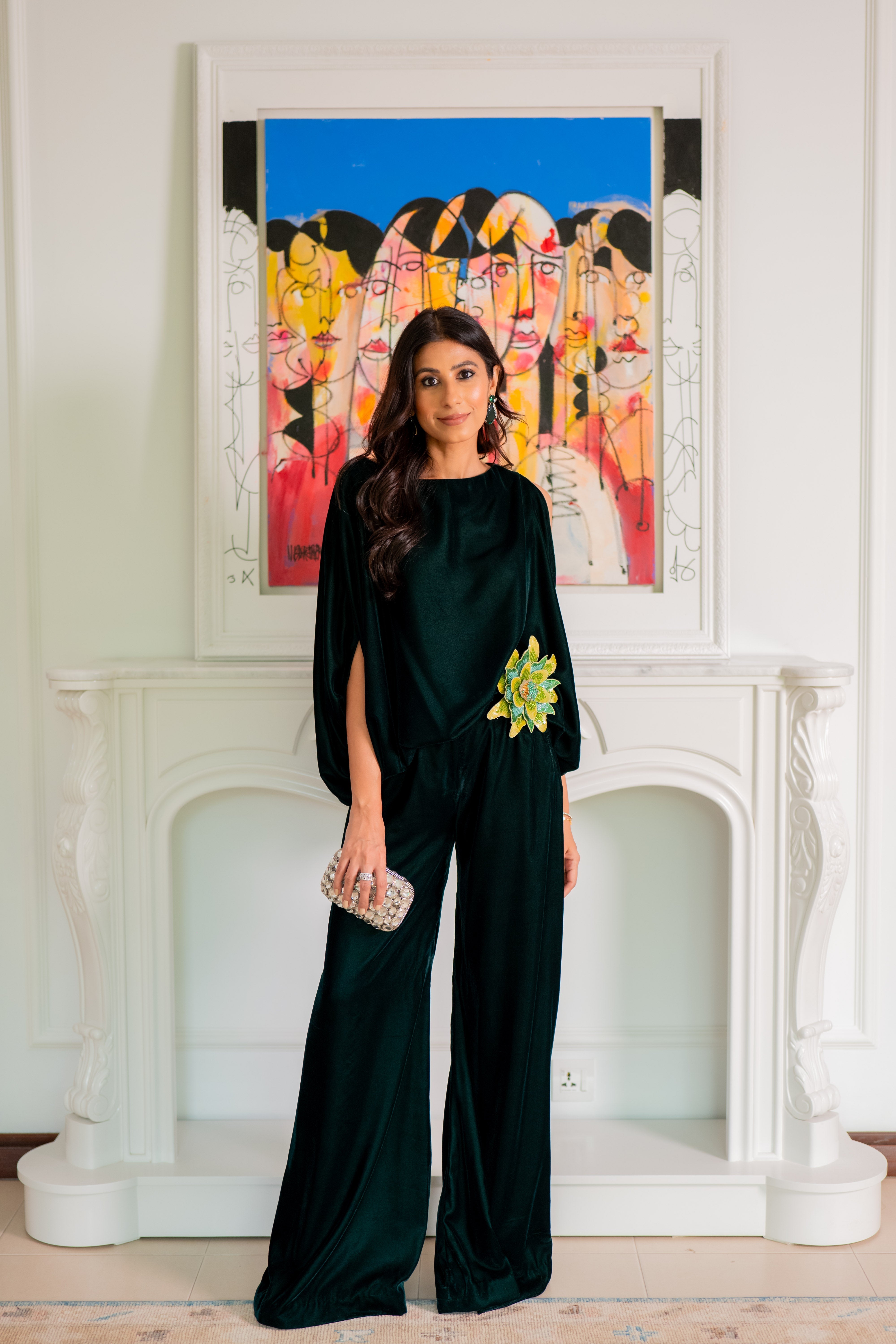 Velvet Coord Set with Embellished Belt