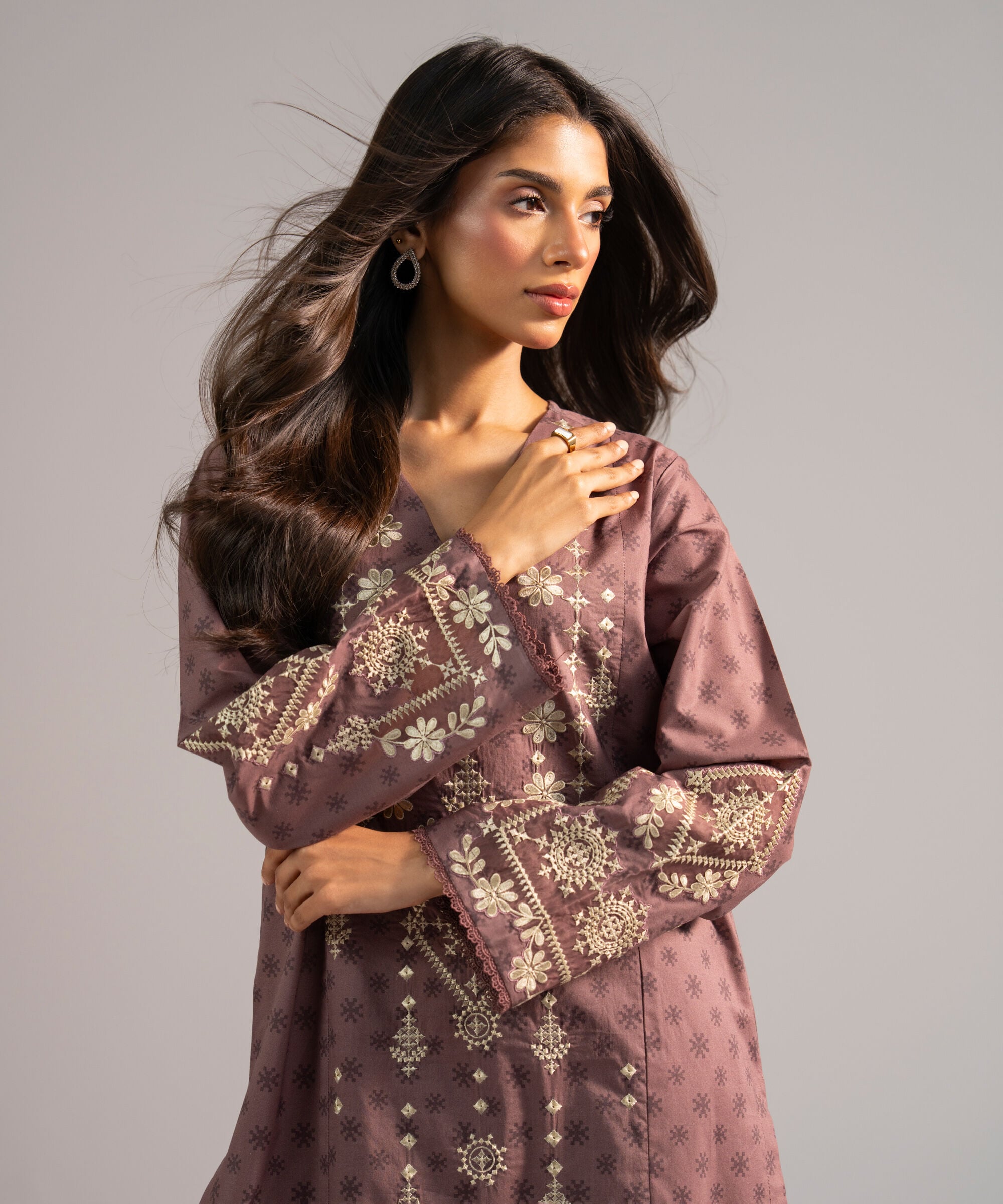 Women's RTW Lawn Embroidered Muted Purple 2 Piece Suit