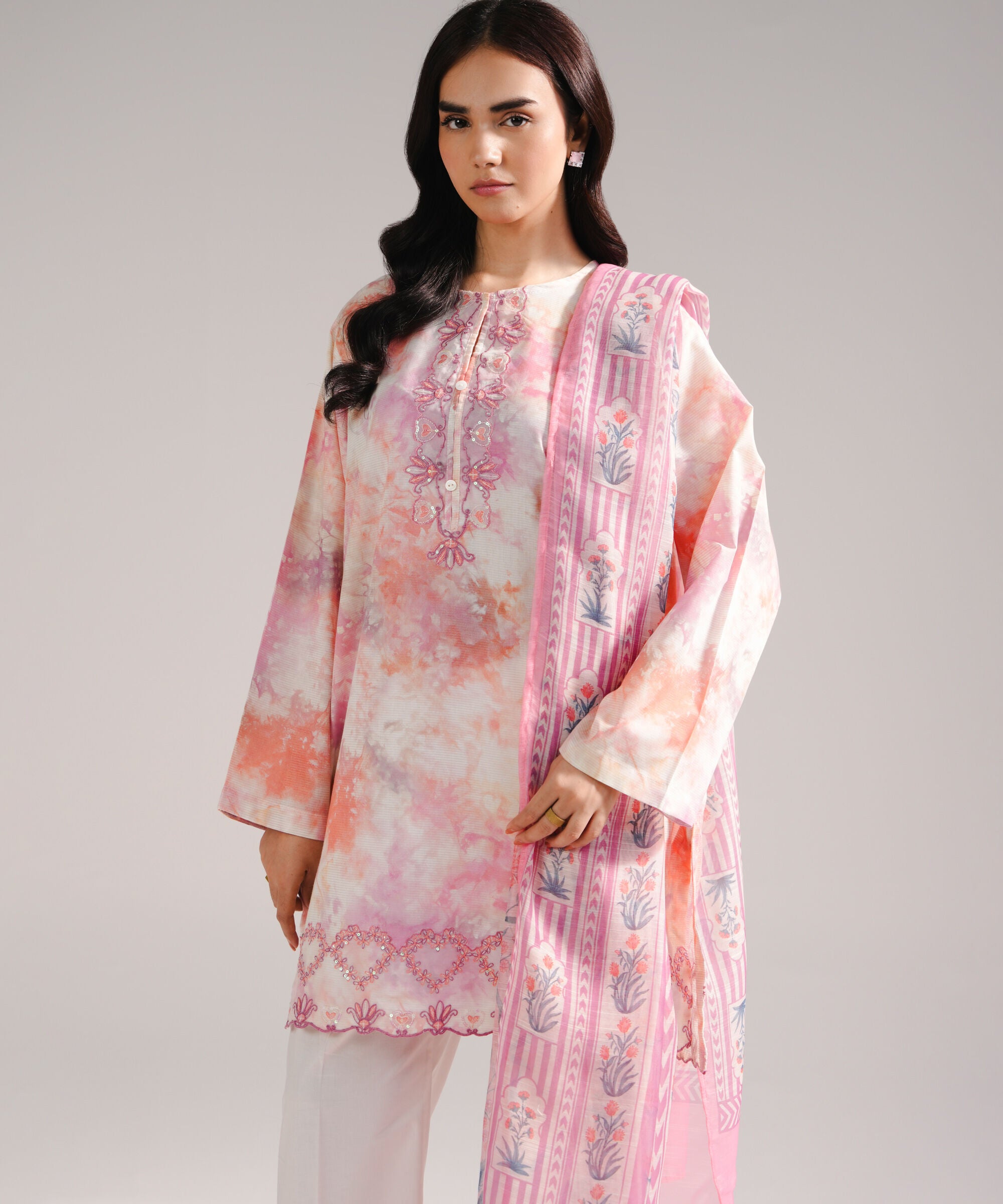 Women's RTW Zari Lawn Embroidered White 3 Piece Suit