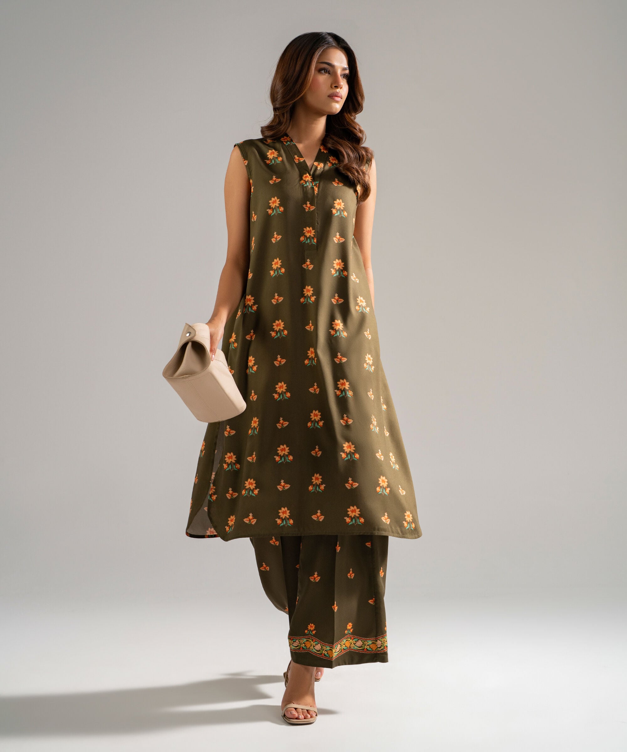 Women's RTW Arabic Lawn Printed Green 2 Piece Suit