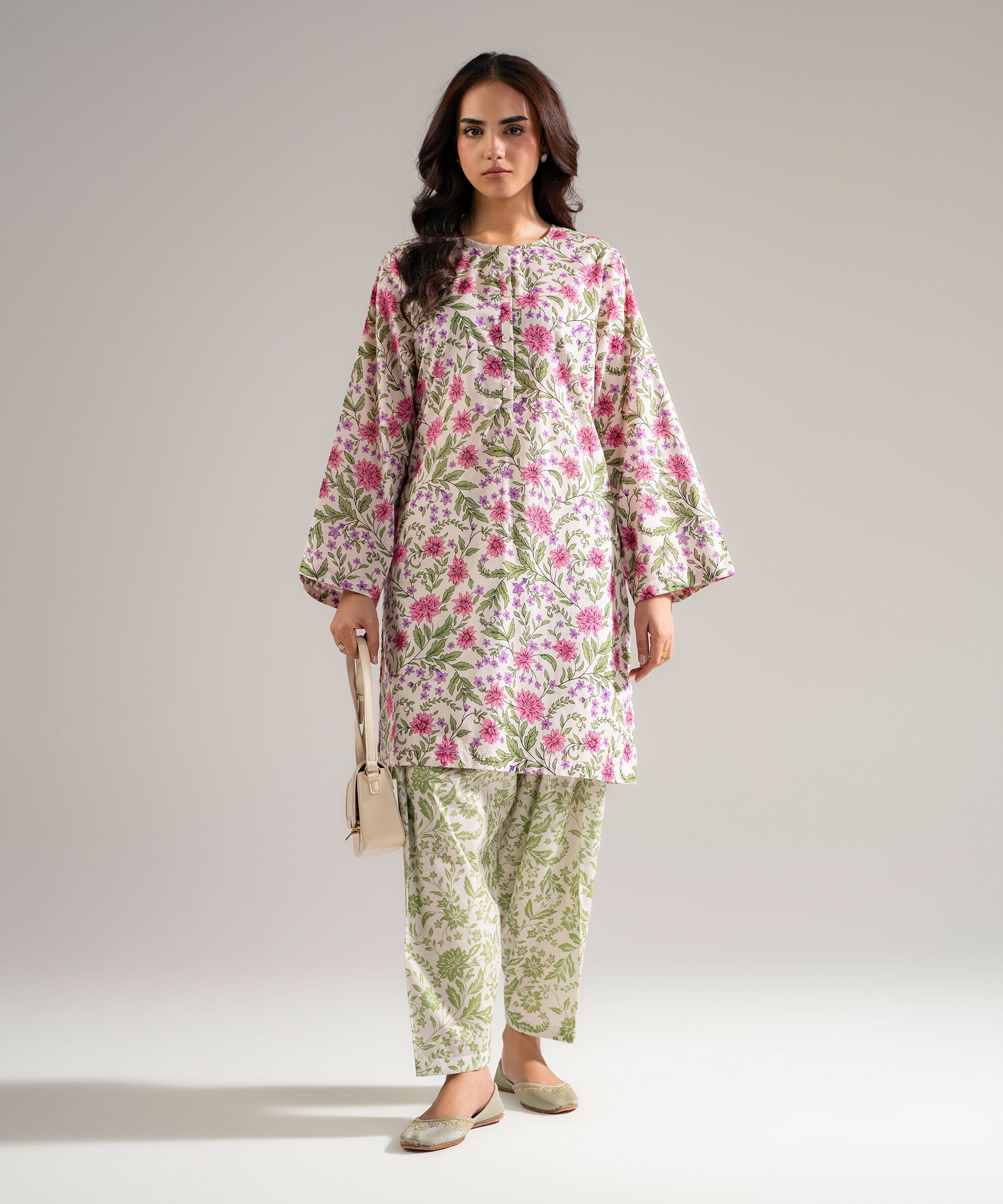 Women's RTW Lawn Printed Off White Straight Shirt