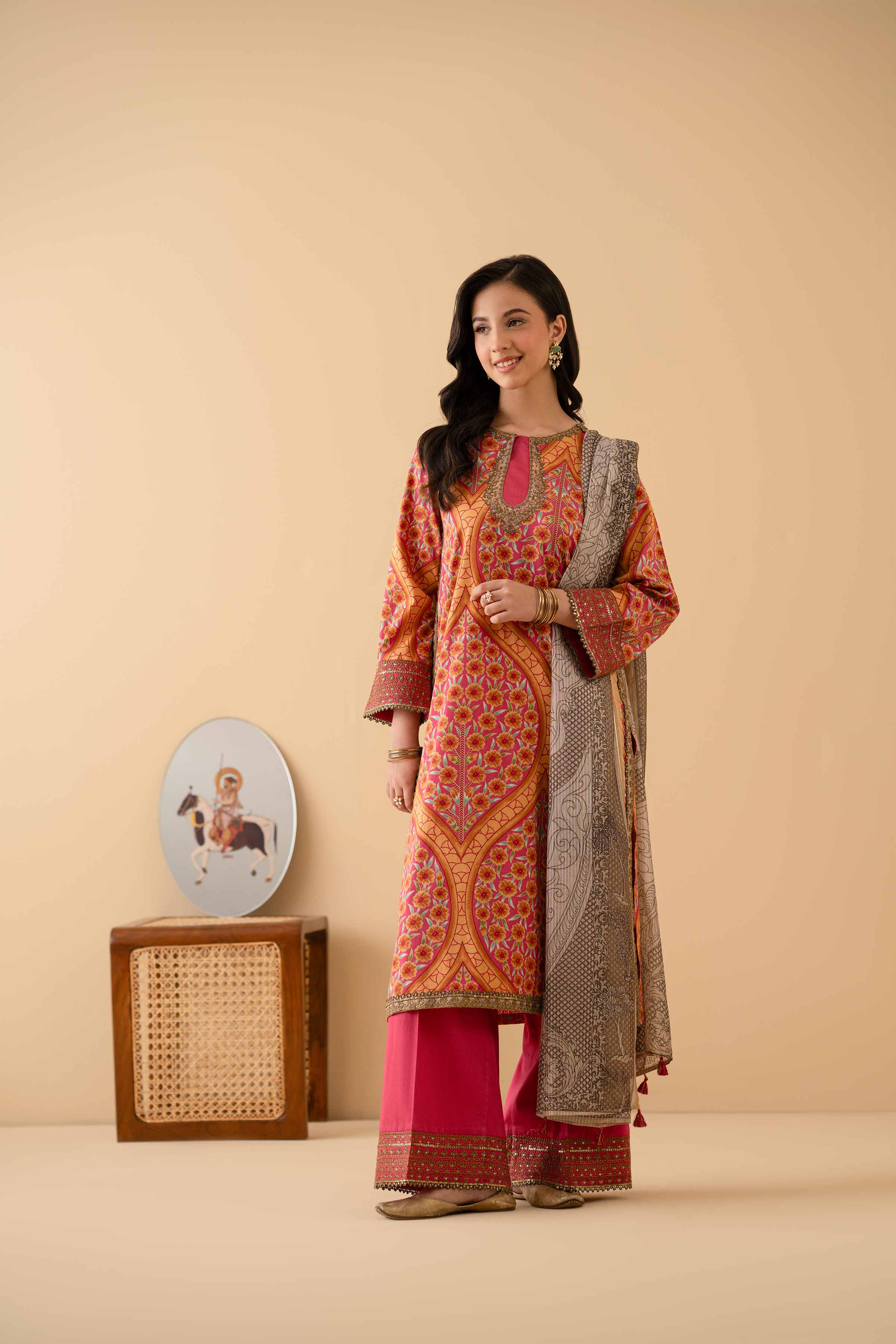 3 Piece - Printed Embroidered Suit - PE25-377