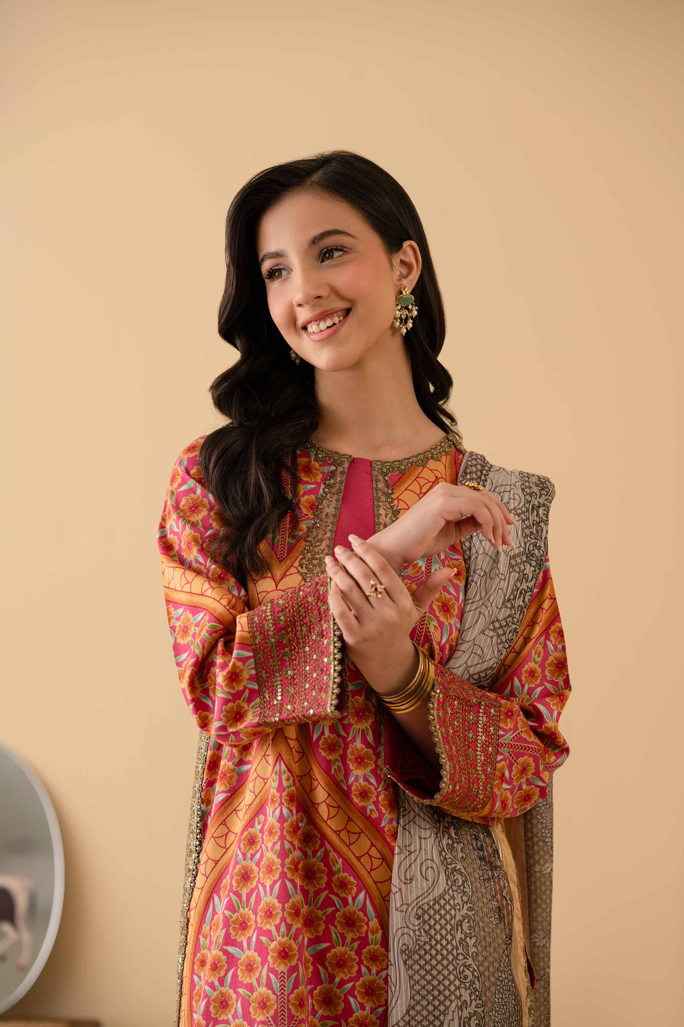 3 Piece - Printed Embroidered Suit - PE25-377