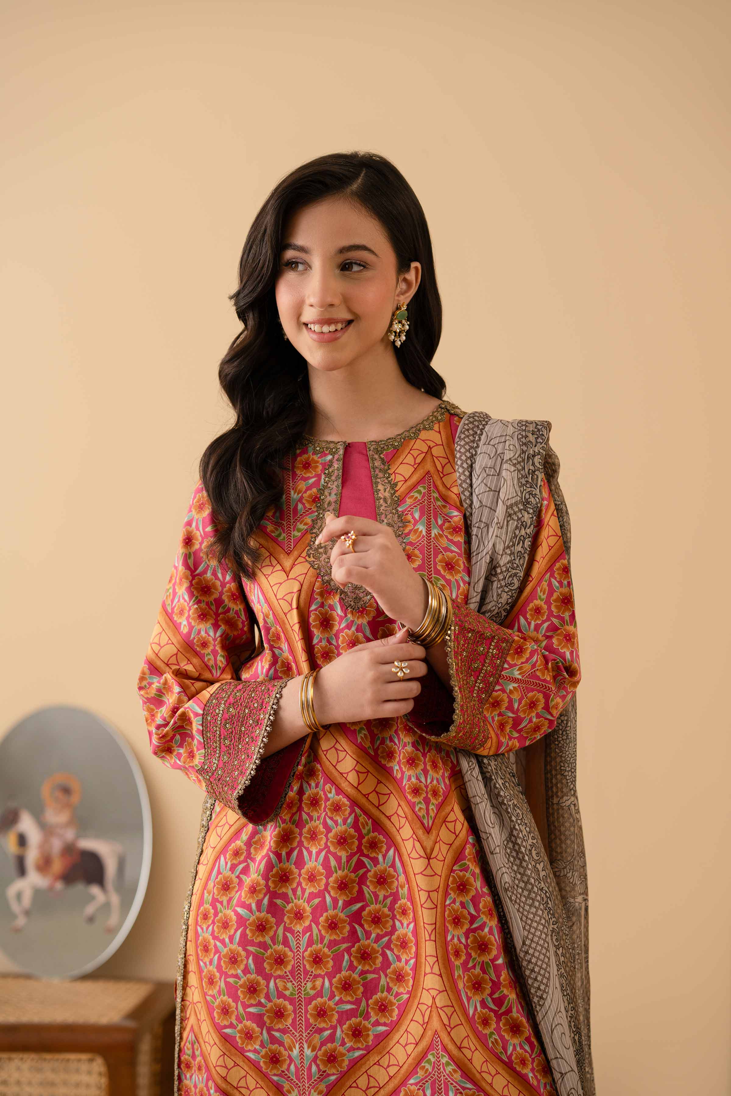 3 Piece - Printed Embroidered Suit - PE25-377