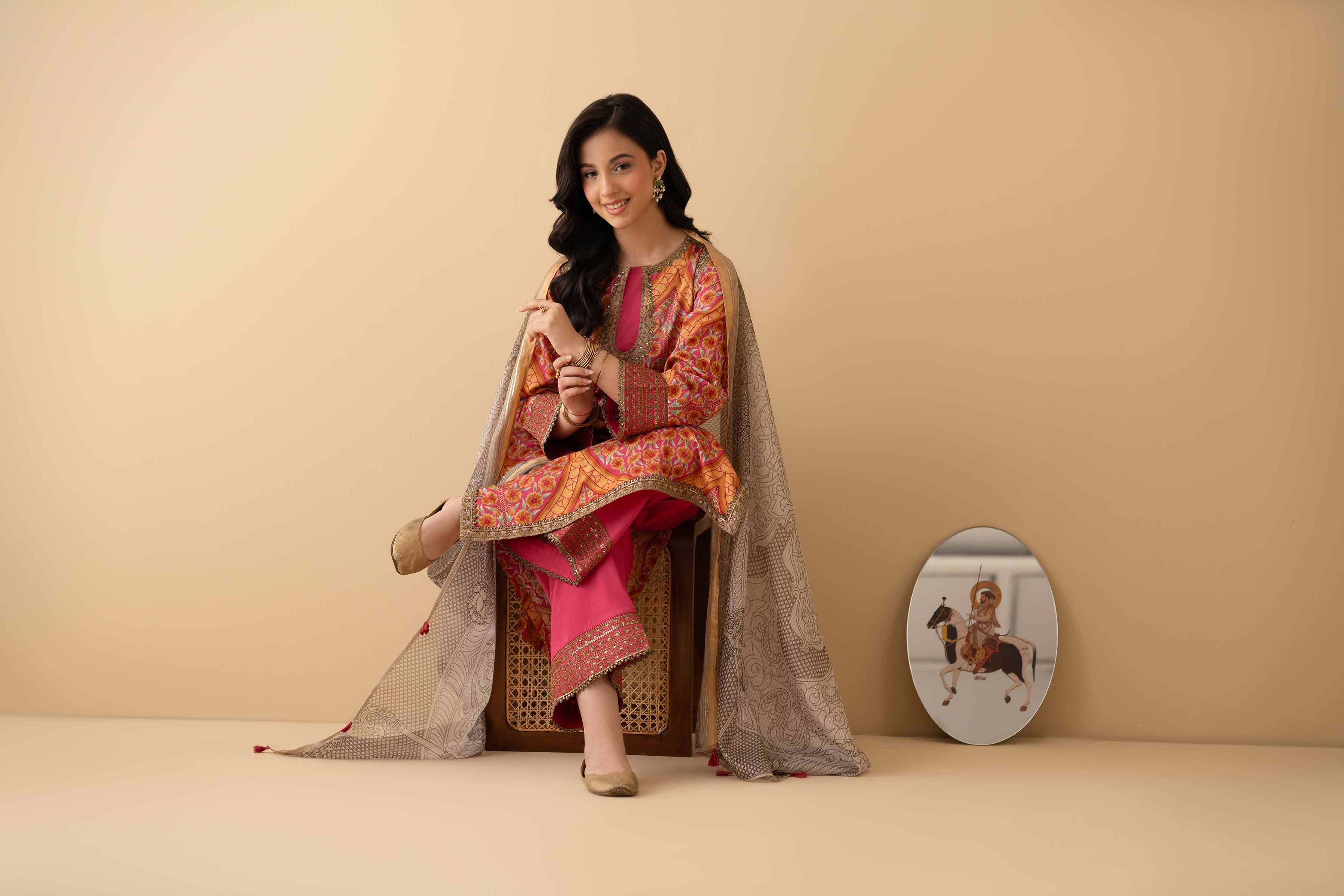 3 Piece - Printed Embroidered Suit - PE25-377