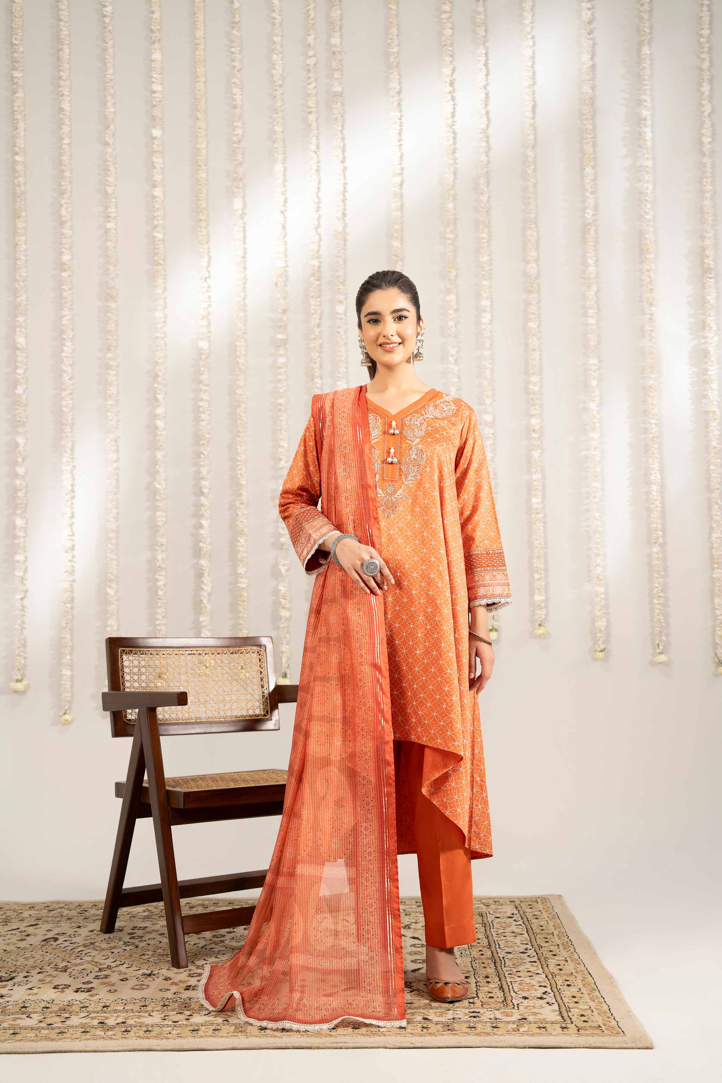 3 Piece - Printed Embroidered Suit - PE25-378